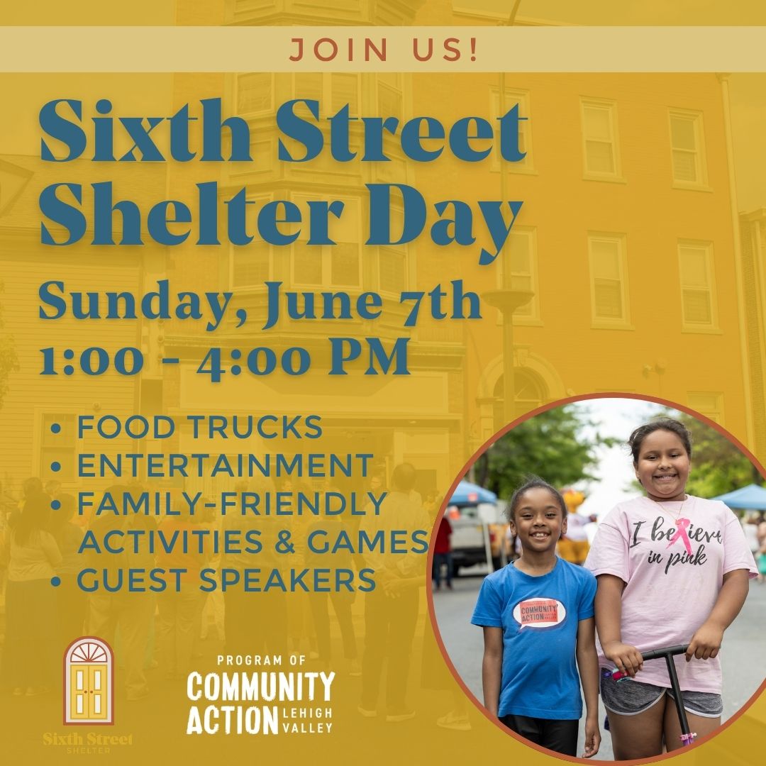 We’re getting excited to celebrate! 🎉
Join us on Sunday, June 7, for Sixth Street Shelter Day, a fun, family-friendly block party you won’t want to miss! Enjoy local food trucks, live entertainment, activities and games for all ages, and inspiring guest speakers from our community.
We’ll be sharing more details in the coming weeks, so stay tuned—but for now, be sure to save the date! 📅
Want to be part of the impact? Support the event by visiting: https://www.sixthstreetshelter.org/sixthstreetshelterday
#SixthStreetShelter #SixthStreetShelterDay #CommunityActionLV #Community #AllentownPA #LehighValleyEvents