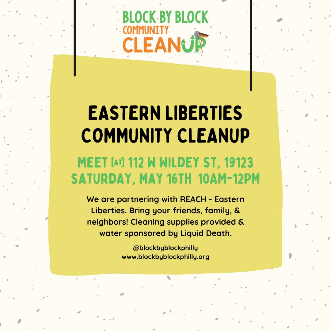 Join us with @reach_easternliberties THIS SATURDAY for a community cleanup focused on caring for our neighborhood and building community together.
🗓 Saturday, May 16 10 AM – 12 PM
📍 112 W Wildey St, Philadelphia, PA 19123
We’ll have tools, gloves, safety vests, and water ready for you! Just bring yourself and a willingness to help make a difference.
Grab a friend, come meet your neighbors, and spend your Saturday giving back to Philly with us.
Sign up through the link in our bio to join us and stay updated on future cleanups.
#BlockByBlockPhilly #Philadelphia #PhillyVolunteers #CommunityCleanup #PhillyEvents