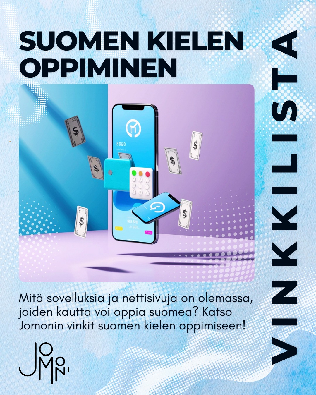 🇬🇧🇷🇺 In English and Russian below
Mitä sovelluksia ja nettisivuja on olemassa, joiden kautta voi oppia suomea? Katso Jomonin vinkit suomen kielen oppimiseen! 🇫🇮👉
1. Suomipassi & Speakly: Harjoittele suomea aidoissa tilanteissa.
2. Suomispeak: Harjoittele kielioppia selkeästi!
3. WordDive: Opiskele sanoja tehokkaasti.
4 .YLE:n selkouutiset: Kuuntele uutisia helpolla suomella.
5. Uusi kielemme: Syvenny kielioppiin ja sanastoon!
6. Sumppi.net: Etsi sivustolta alueesi kielikahvila, ja mene puhumaan suomea!
7. Kotoutumisentukena.fi: Löydät sivustolta tukea suomen kielen oppimiseen, esimerkiksi suomen kielen kursseja.
Haastamme sinut opiskelemaan suomea joka päivä. Katso alla oleva helppo haaste!
✨ Minihaaste: 10 min/päivä → 1) kuuntele 3 min 2) opi 5 sanaa 3) sano 2 lausetta ääneen.
Onko sinulla jokin vinkki suomen kielen oppimiseen? Kerro se kommenteissa. 🧠
What apps and websites are available for learning Finnish? Check out Jomoni’s tips for learning Finnish! 🇫🇮👉
1. Suomipassi & Speakly: Practice Finnish in real-life situations.
2. Suomispeak: Learn grammar clearly!
3. WordDive: Learn vocabulary effectively.
4. YLE’s Easy News: Listen to the news in simple Finnish.
5. Uusi kielemme: Dive into grammar and vocabulary!
6. Sumppi.net: Find a language café in your area on the site, and go speak Finnish!
7.Fintegrate.fi: On this site, you’ll find support for learning Finnish, such as Finnish language courses.
We challenge you to study Finnish every day. Check out the easy challenge below!
✨ Mini challenge: 10 min/day → 1) listen for 3 min 2) learn 5 words 3) say 2 sentences out loud.
Do you have any tips for learning Finnish? Share them in the comments. 🧠
#suomenkieli #opisuomea #learnfinnish #jomoni