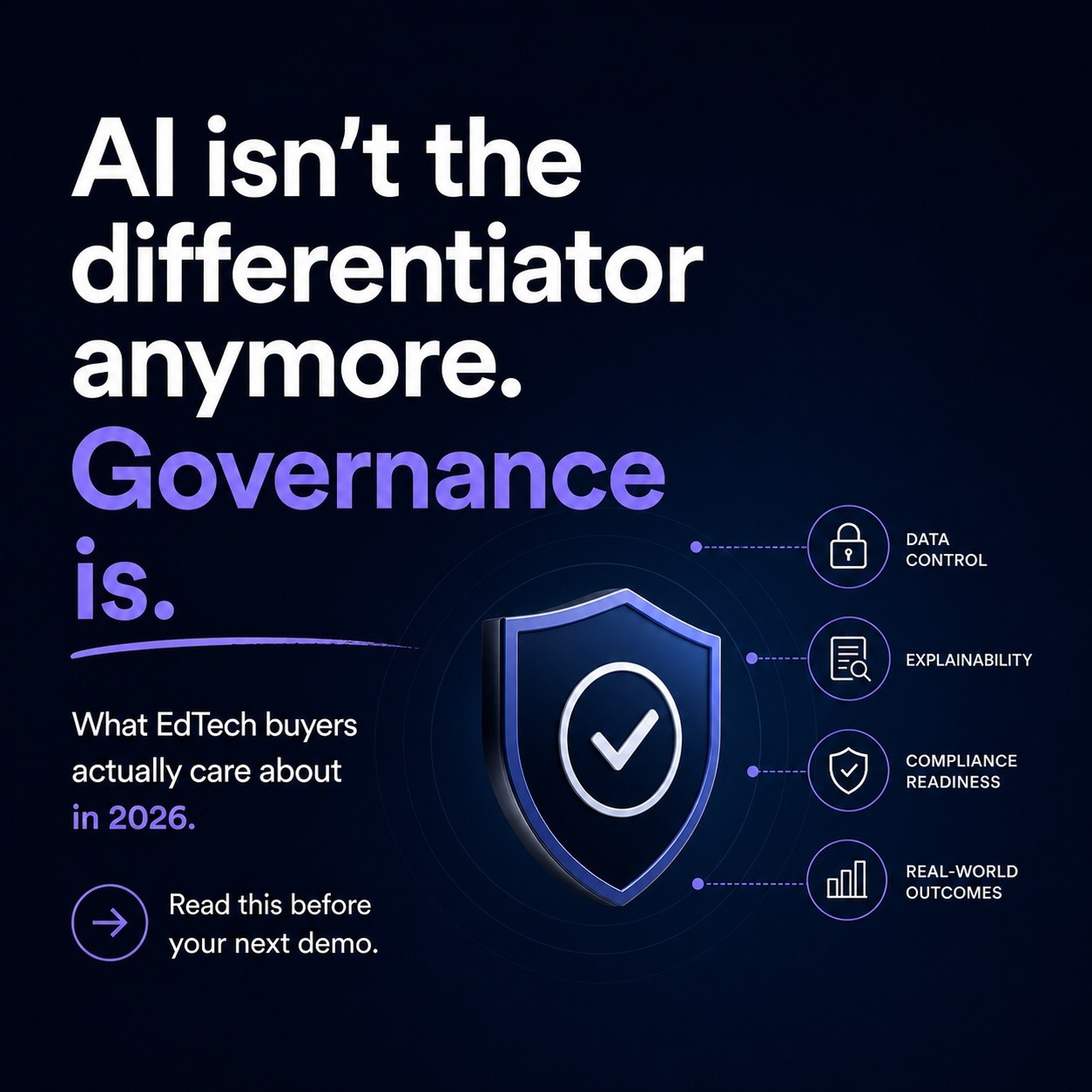 Everyone is pitching AI. But few are answering the questions buyers actually care about.
In 2026, flashy AI features alone won’t close EdTech deals. Governance, trust and accountability will.
Today, we break down why AI governance is quickly becoming the real differentiator in EdTech and what vendors need to prepare for before their next buyer conversation.
Read here: https://tinyurl.com/yu5mnk8a
#edtech #technology #founder #leadership #katalystsdigital