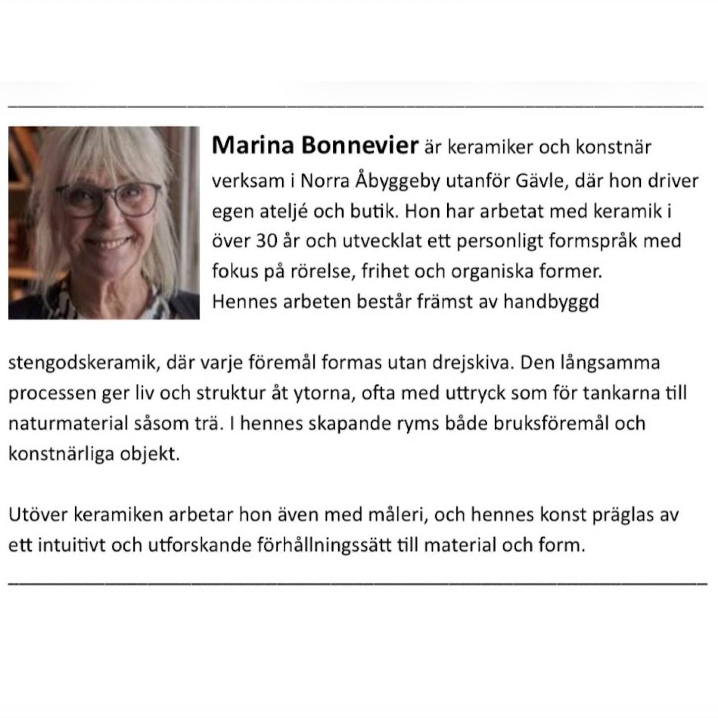 Gästutställare i Pop-up nr. 5 hela veckan, Marina Bonnevier!
Keramiker och konstnär från Norra Åbyggeby utanför Gävle.
#keramikdesign #hantverkfalkangen #falkangenkinnekulle #konsthantverk #marinabonnevierformdesign