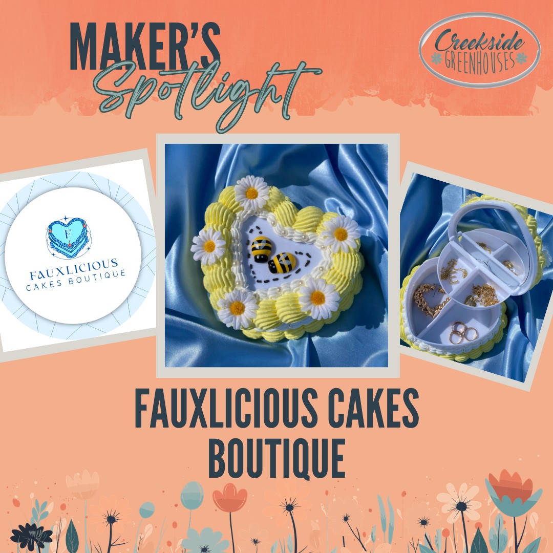 🌸New Maker to the Market🌸
Fauxlicious Cakes Boutique, where everything looks good enough to eat, but don't even think about taking a bite - it's all fake and fabulous! You'll find faux cake jewelry boxes, handheld mirrors, and more.
At Creekside Greenhouses for our Maker's Market on Sat May 16th 9a-2p.
#creeksidegreenhouses #creeksidemakersmarket #creeksidegreenhousesmn #creekside #flowerpower #makersgonnamake #makerspotlights