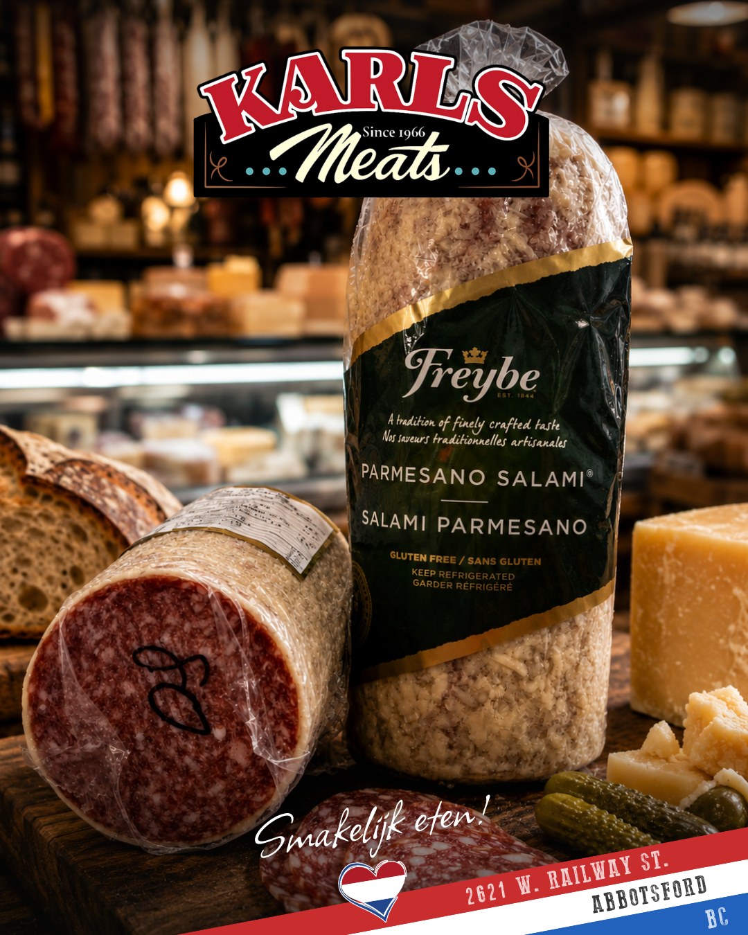 Some things never go out of style… 🇮🇹🥩
A good salami is one of them 👀
Today’s feature at Karl’s Meats:
🔥 Freybe Parmesano Salami 🔥
Rich flavour, beautifully aged, perfectly marbled, and coated with real parmesan for that bold savoury finish that salami lovers know instantly.
Perfect for:
🧀 Charcuterie boards
🥖 Sandwiches & paninis
🍷 Wine nights
🥒 Pickles, cheese & crackers
😅 Or standing at the fridge sneaking slices straight from the wrapper
Simple. Traditional. Delicious.
That’s the kind of food we love around here 💪
📍2621 W Railway St, Abbotsford, BC
📞 (604) 859-9011
Smakelijk eten! 😋
— The Karl’s Meats Team 💪
#KarlsMeats #Salami #Charcuterie #SupportLocal #AbbotsfordBC #ItalianStyle #DutchHeritage #DeliFresh #Foodie #CheeseAndMeat #OldSchoolQuality
