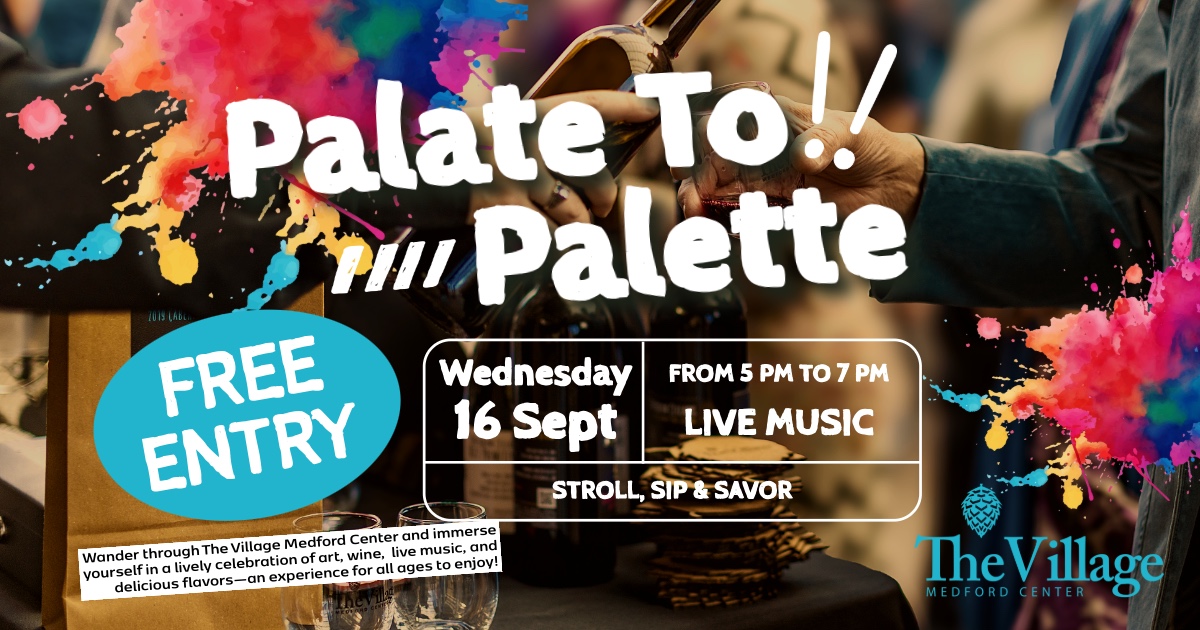 The final countdown to Palette to Palette! 🎨 Just 1 more day - join us this Wednesday evening from 5-7PM We are bringing local art and exquisite flavors together for an epic evening through the heart of Medford featuring all your favorite spots around The Village, local artists, winemakers and more! From handcrafted jewelry to vibrant paintings, there is something to inspire everyone.
See you there!
https://www.thevillagemedfordcenter.com/events
#PalateToPalette #thevillagemedfordcenter #medfordcenter #southernoregonevents #roguevalleyevents #southernoregon #medfordor #medfordevents #roguevalleyoregon