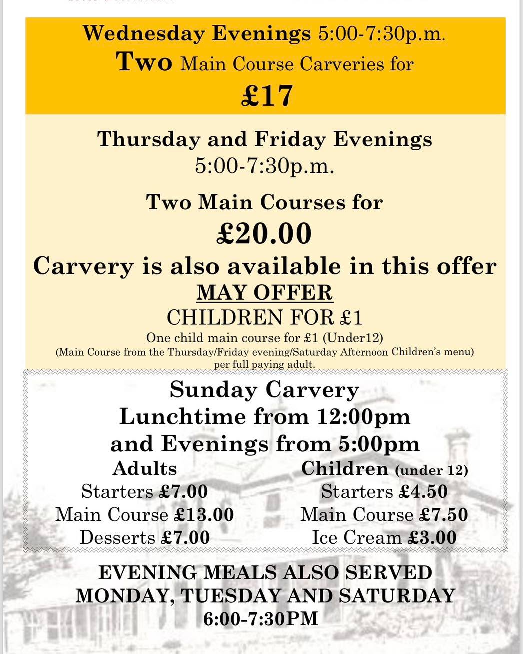 Serving every evening
Booking is advisable
01900 824400