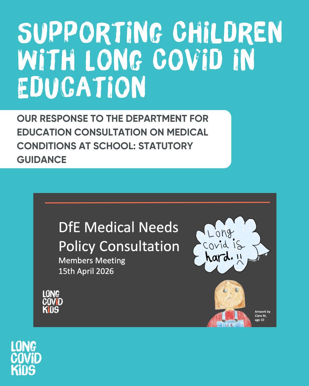 Children with Long Covid and overlapping illness are too often being left behind by systems that do not fully recognise or accommodate their needs 🧡
Over recent months, Long Covid Kids contributed to the Department for Education consultation on proposed updates to the statutory guidance: *Supporting pupils with medical conditions at school.*
Families within our community shared experiences of:
🧡 attendance pressures worsening health
🧡 barriers accessing suitable education and support
🧡 lack of understanding of fluctuating and less visible illness
🧡 challenges accessing EHCPs and flexible provision
🧡 the importance of clean air and safer school environments
Today we are sharing:
📄 our full consultation response
📄 a summary briefing highlighting the key themes and recommendations raised through lived experience and member participation
“Attendance thresholds should trigger support, not punishment.” — Parent contributor
These experiences highlight the urgent need for systems that are flexible, health-informed, inclusive, and responsive to fluctuating need.
🔗 Read both blogs via the links in our bio.
#LongCovidKids #LongCovid #ChildHealth #SEND #Education #ChronicIllness #InclusiveEducation #DisabilityRights #CleanAir #HealthEquity