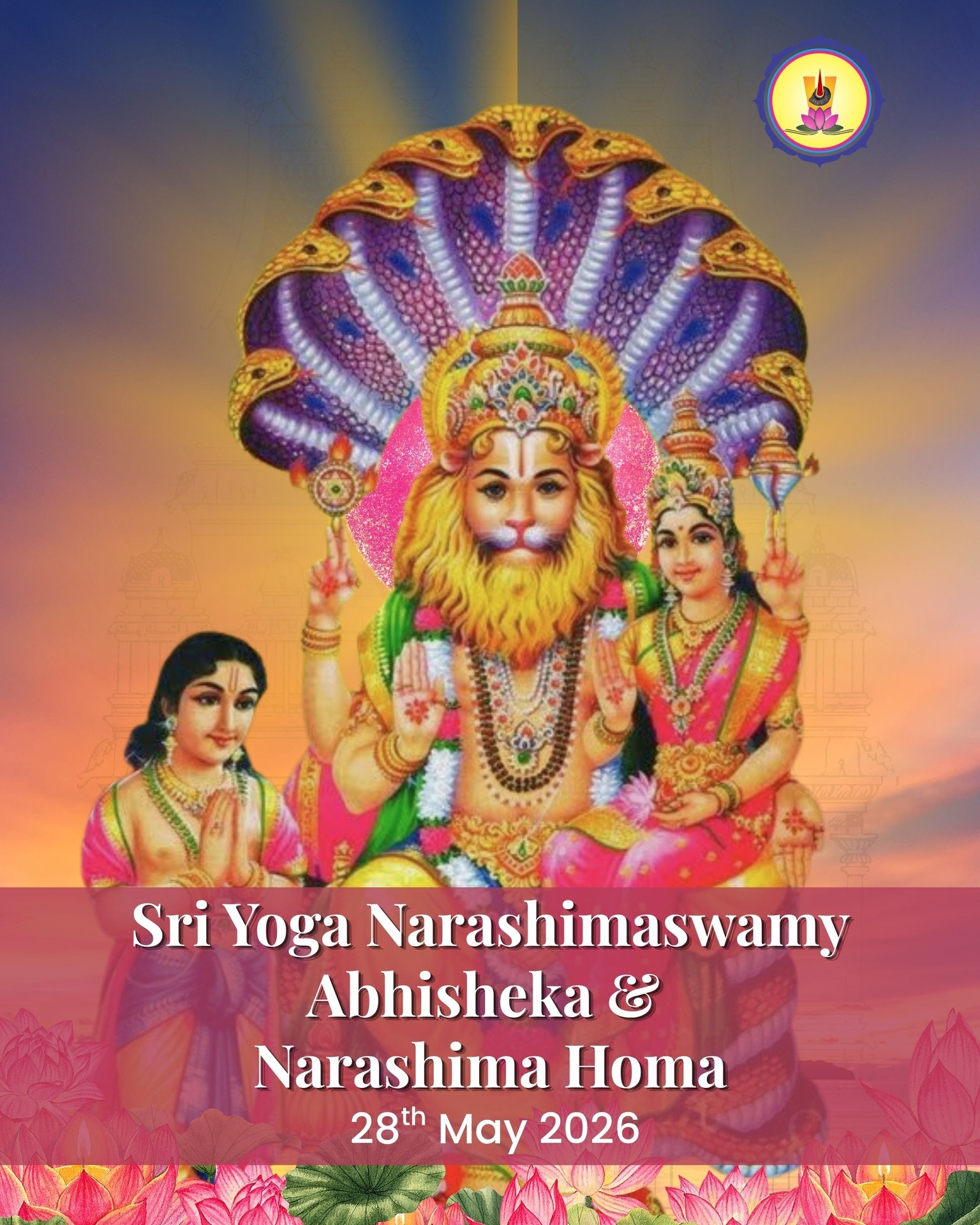 Sri Narashimaswamy Abhisheka & Homa is happening on May 28 th at Sri Srinivasa Saligrama Devasthanam on auspicious day of Swathi Nakshatra.
Swathi Nakshatra is intricately linked to Lord Narasimha, embodying qualities of protection and transformation. This star is considered auspicious for fostering spiritual growth and enhancing personal strength.
Join us in the sacred celebration of Sri Narashimaswamy Abhisheka & Homa, a powerful ritual dedicated to Lord Narasimha, the fierce and compassionate incarnation of Lord Vishnu.
This divine event purifies our minds and hearts, invoking the protection and blessings of the mighty Lord Narasimha.
Let us come together in devotion and reverence, seeking the divine protection and grace of Lord Narasimha, who removes obstacles and bestows courage, prosperity, and spiritual upliftment.
To participate visit www.saligrama.org
#SriSrinivasaSaligramaDevasthanam