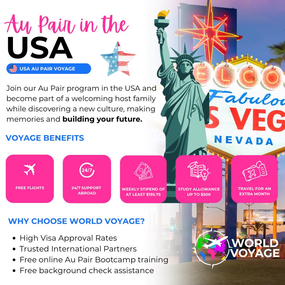 This is your sign to Au Pair in the USA! 🇺🇸✨
Not only do you have an opportunity to explore places you have always dreamed of but you earn money and real work experience while doing so!
From the bright lights of New York City to breathtaking national parks and hidden small towns, the USA is filled with unforgettable experiences waiting for you 🌎
As an Au Pair in the USA, you can:
• Earn weekly pocket money
• Gain international childcare experience
• Travel during your free time
• Study while abroad
• Build confidence and independence
• Become part of a host family and experience American culture firsthand
With World Voyage by your side, you are guided every step of the way. From your application and profile creation to interview prep, visa guidance, pre departure training, matching with a host family, and 24/7 support while abroad, our team is there to help make your journey as smooth as possible ✈️
Your adventure starts with one application 🌍
Visit www.atlas@worldvoyage.co.za
#WorldVoyage #AuPairUSA #WorkAndTravel #TravelAbroad #CulturalExchange #GapYear