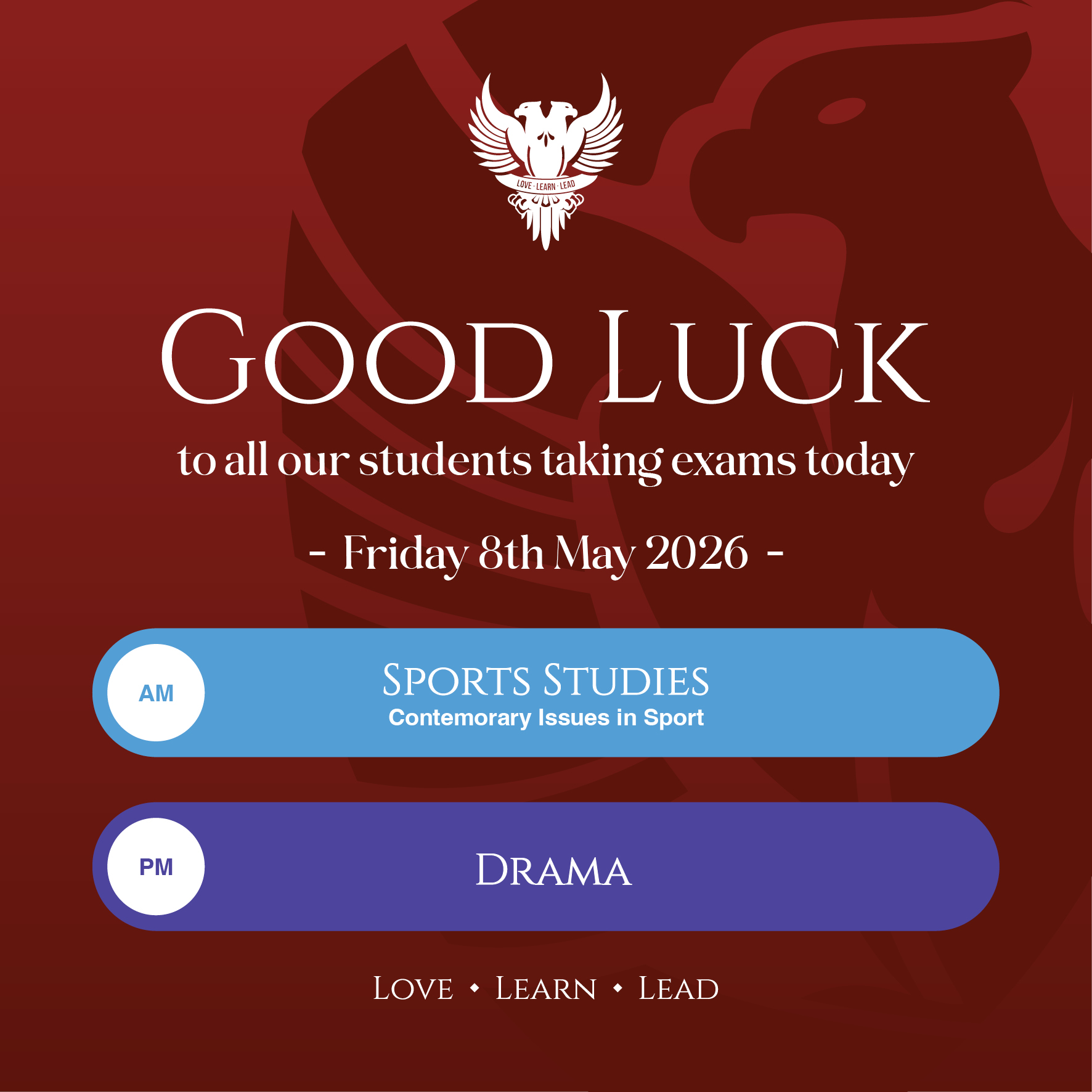 Good luck to our Year 11 students taking their Sports Studies and Drama GCSE exams today.
#lovelearnlead #putstambrose1st #sportsstudies #drama