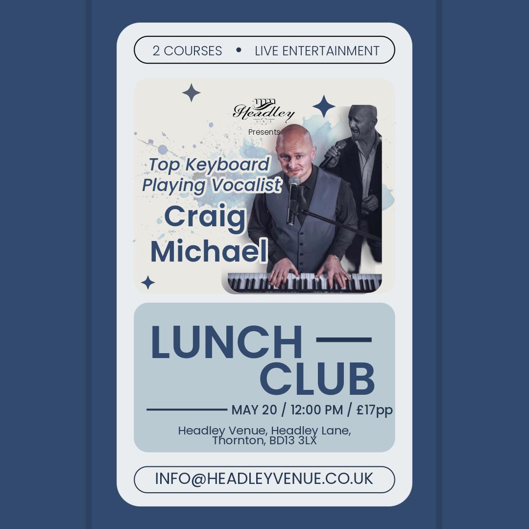 Lunch Club is back on Wednesday 20th May 🎶
Two courses, a proper midweek catch-up, & live entertainment from Craig Michael - singing & playing all your favourites on the keys 🎹
12pm | £17pp
Bring your best mate, your mum, your neighbour, your whole “we’ll just have one” crew - you know it never ends at one 😂
To book: info@headleyvenue.co.uk