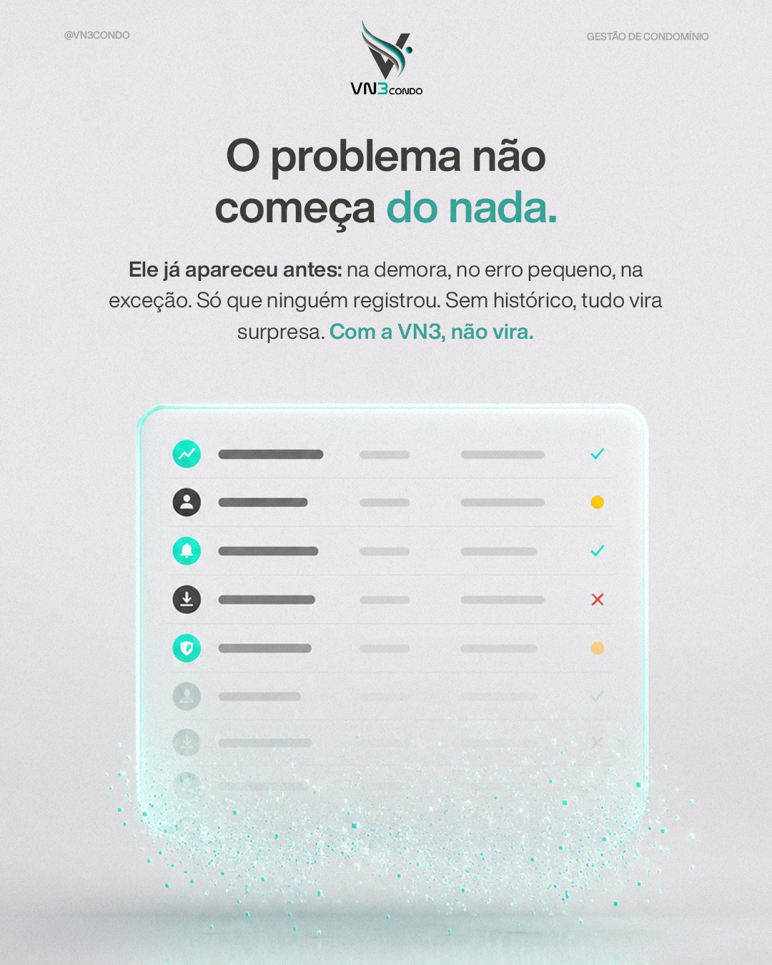 QUANDO DÁ PROBLEMA, VOCÊ TEM CERTEZA… OU SUPOSIÇÃO?
No dia a dia do condomínio, muita coisa parece estar sob controle.
Mas basta acontecer um problema, um acesso indevido, uma falha, uma reclamação e vem a pergunta que trava a gestão:
“O que realmente aconteceu?”
E é aí que aparece o problema de verdade:
Falta de histórico.
Informação desencontrada.
Dependência de quem “acha” que lembra.
Sem registro claro, tudo vira versão.
E decidir no escuro custa tempo, desgaste e confiança.
A VN3 muda esse cenário organizando o histórico da operação,
centralizando informações e trazendo clareza pra quem precisa decidir.
👉 Porque gestão não é reagir ao problema.
É ter controle antes dele acontecer.
#GestaoCondominial #SegurancaCondominial #SindicoProfissional #VN3Condo