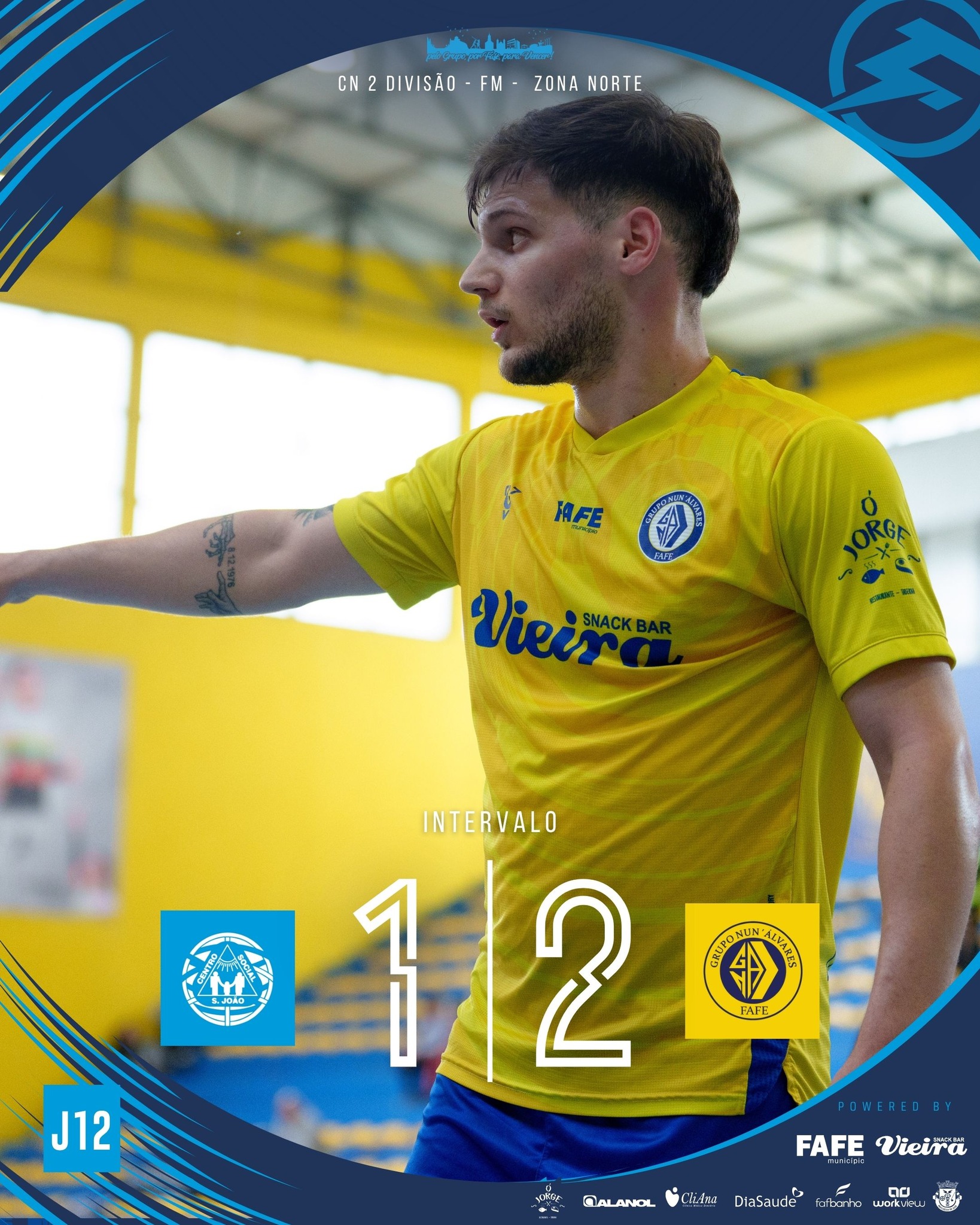 Intervalo ⏸️ #CSJGNA
CS S. João 1-2 Nun’ Álvares
#peloGRUPOporFAFEparaVENCER