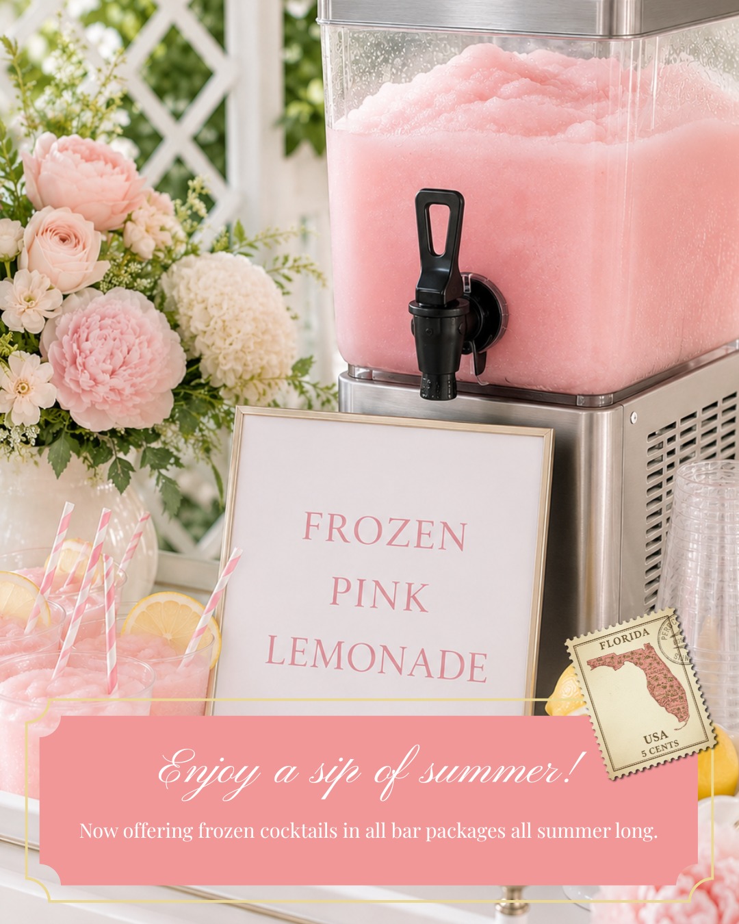 Enjoy a sip of summer! Now offering frozen cocktails in all bar packages all summer long.
#frozendrinks #palmbeachcaterer #westpalmbeachcatering #palmbeachwedding