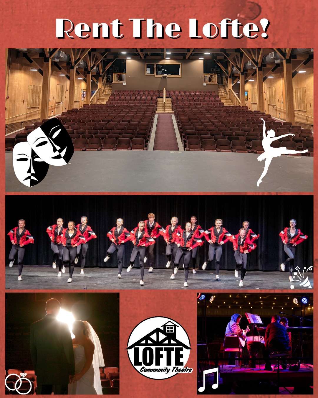 Looking for a place to hold your event? Why not The Lofte? Whether you're looking to rent a part of the space for a family gathering or baby/bridal shower, or the whole space for a wedding or dance recital, our team is here to help! We will ensure that your event looks spectacular, whether on the stage or in the pavilion. Hear what everyone is saying thanks to our updated sound system. Want to provide treats for your guests? Consider our concession stand, prepped with popcorn, drinks, and more! Utilize our screen so even the people in the back get the message. And more! Reserve The Lofte for your next event today! For additional information visit lofte.org/rent-the-lofte We look forward to having you!
.
.
.
.
.
#Lofte #TheLofte #BornInABarn #LofteTheater #CommunityTheater #CommunityTheatre #Volunteer #Nebraska #CassCounty #Omaha #WeepingWater #Manley #theatre #theater #live #livetheater #livetheatre #localtheater #localtheatre #rental #forrent #spaceforrent