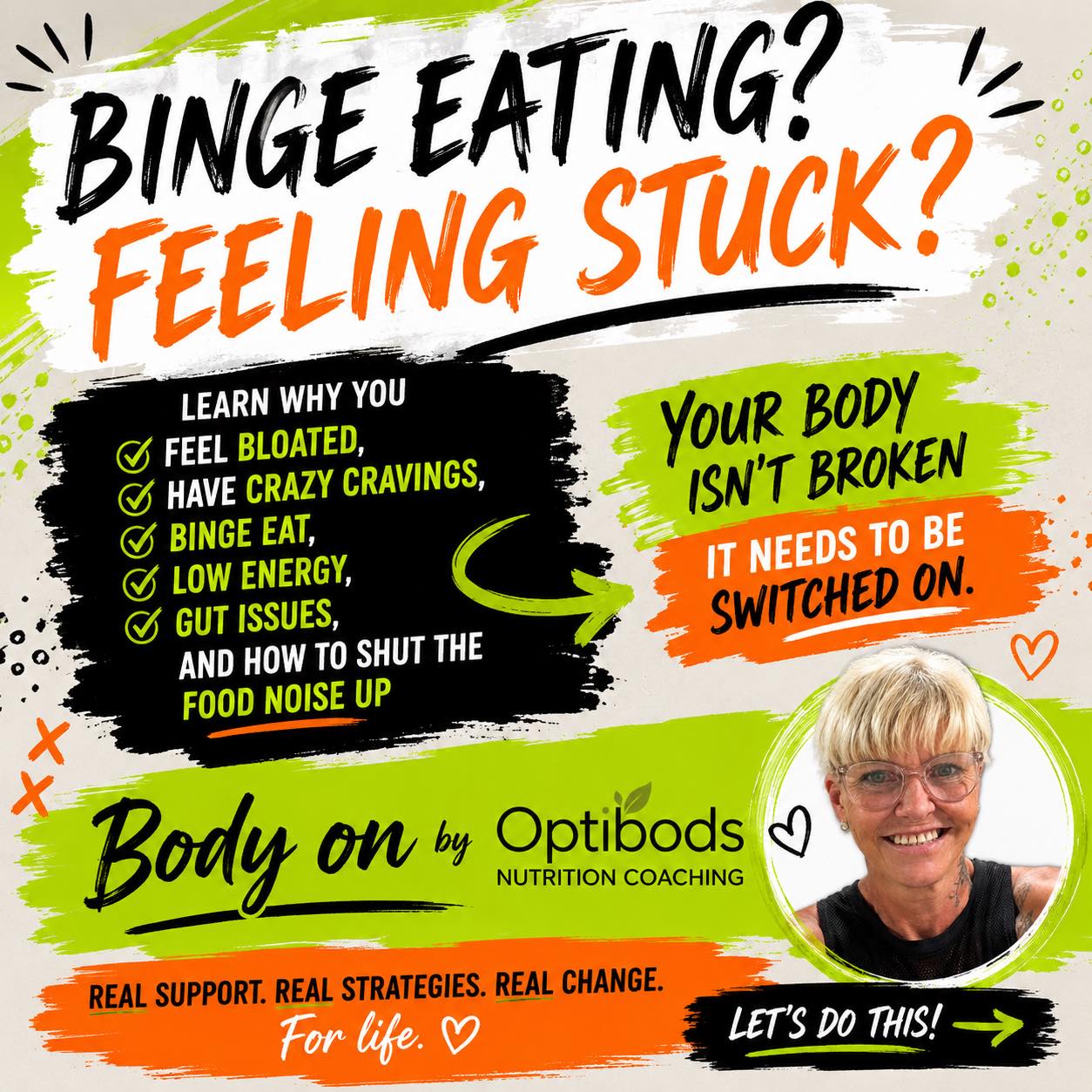 Are you stuck in a cycle of sugar cravings, guilt, and starting over?
You’re “good” all day…
then by night it’s like something takes over.
You eat more than you planned
feel crap after
promise yourself tomorrow will be different
…and then it just repeats.
That’s the cycle.
It’s not lack of discipline.
It’s not because you’re weak.
It’s because your body is underfuelled, confused,
and trying to get your attention the only way it knows how.
The bloating
The cravings
The binge eating
The low energy
The constant food noise
It all connects.
You’re not broken.
You’ve just never been shown how your body actually works.
That’s what Body On™ teaches.
Not a diet.
Not restriction.
Real understanding.
Real structure.
So you can finally shut the food noise up and feel normal around food again.
If this sounds like you… you already know.
Start here ~ Optibods.com.au