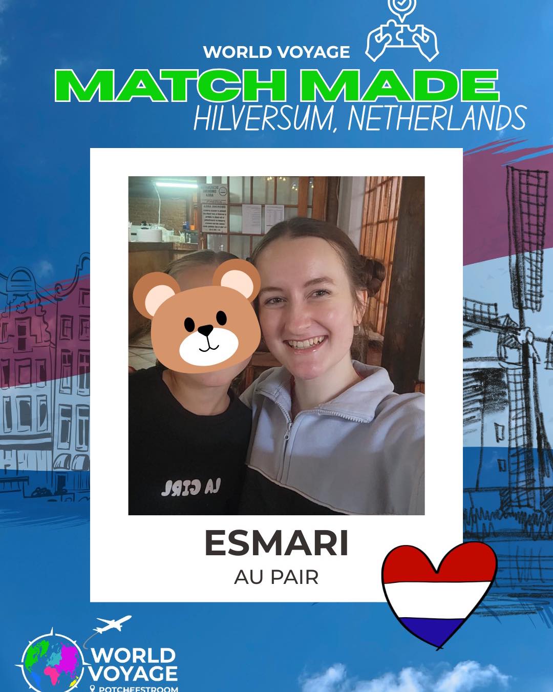 A new adventure begins for Esmari 🇳🇱✨
She has officially matched with a host family in Hilversum, Netherlands and we could not be more excited for her as she starts this incredible journey as an au pair. 💙
Hilversum is known as the media capital of the Netherlands because many national TV and radio broadcasters are based there.
Wishing you all the best on this exciting chapter, Esmari. ✈️
#WorldVoyage #AuPair #AuPairNetherlands #Netherlands #CulturalExchange #TravelAbroad #AuPairLife