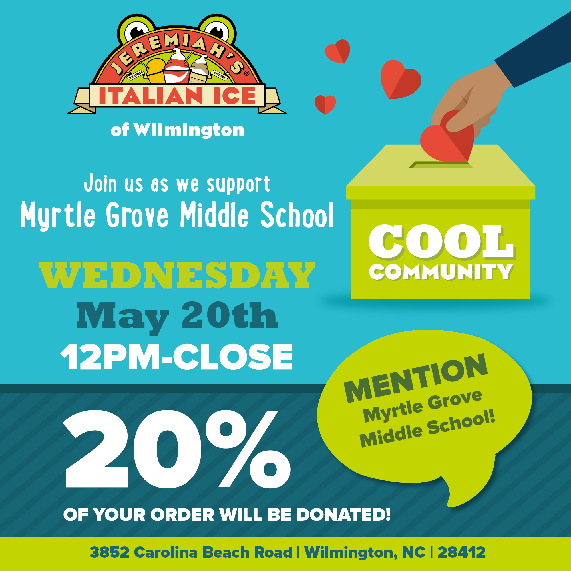 Mark your calendars for one week from today for our Jeremiah's Italian Ice spirit night!