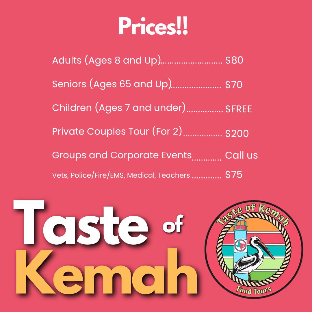 💲🍽️ Taste of Kemah Pricing — Something for Everyone
Ready to experience Kemah through flavor? Our tours are designed to fit every kind of outing — from family days to date nights and group events 🌊😋
✨ Tour Prices:
👨👩👧 Adults (8+): $80
👵 Seniors (65+): $70
🧒 Children (7 & under): FREE
❤️ Private Couples Tour (2): $200
👥 Groups & Corporate Events: Call us
🚓👩⚕️👨🚒 Vets, First Responders, Medical & Teachers: $75
Great food. Local spots. Unforgettable memories. 🍴✨
👉 Book your tour today:
🌐 www.TasteOfKemah.com
#TasteOfKemah #KemahFoodTour #KemahTX #ThingsToDoInKemah #TexasEats #FoodieExperience #EatLocalTX #SupportLocalBusiness #DateNightIdeas #FamilyFriendlyFun