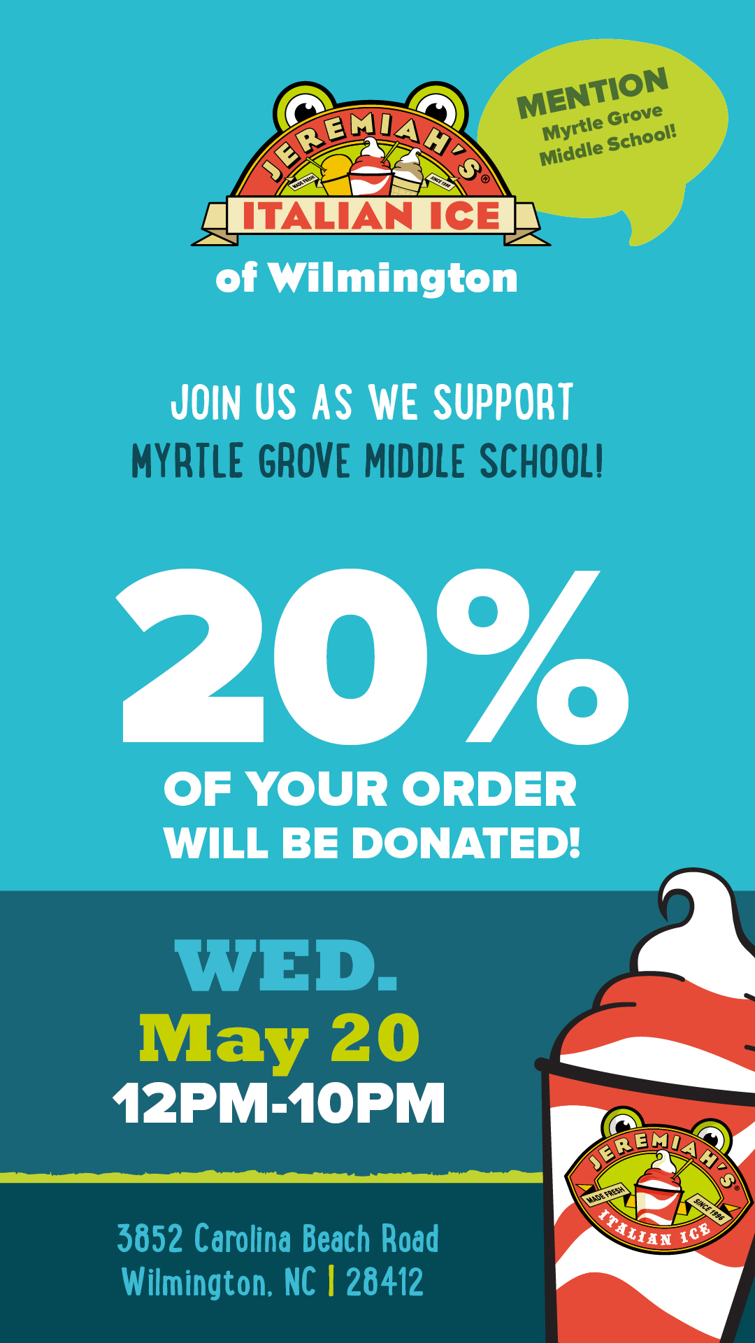 Head to Jeremiah's on Wednesday from noon to 10pm and tell them you are there to support MGMS!!