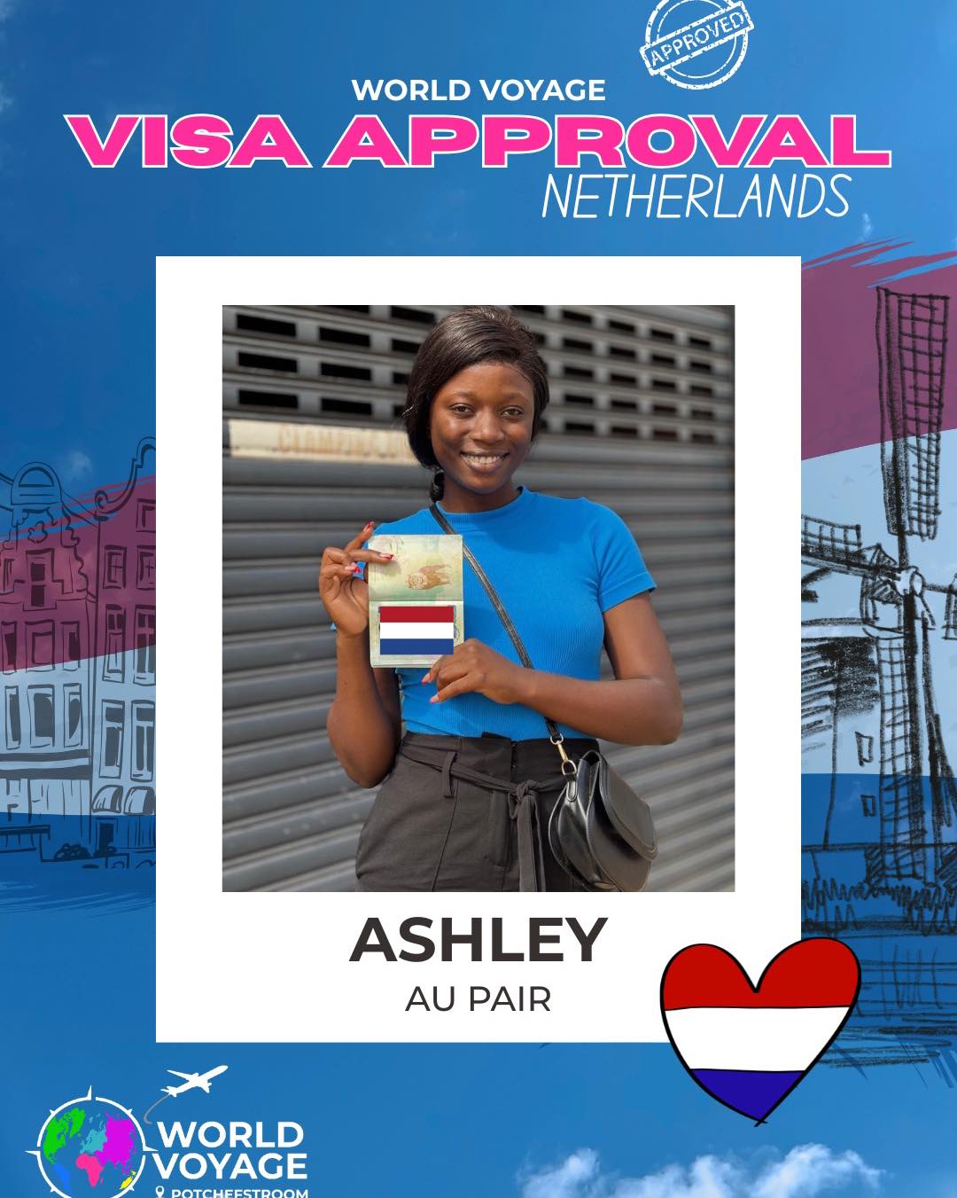 Another visa approved with the help of our Potchefstroom office!🇳🇱✨
A huge congratulations to Ashley on her visa approval! Your au pair adventure is getting closer and we are so excited for everything that lies ahead. 🤩
Enjoy exploring a new country, experiencing a different culture and creating lifelong memories, this is the start of an incredible journey 🌍💙
Thank you for letting World Voyage be part of your new adventure ✨
The Netherlands is waiting for you and we can't wait to see you make the most of it!
#WorldVoyage #VisaApproved #AuPairNetherlands #Netherlands #AuPairLife #TravelAbroad #CulturalExchange