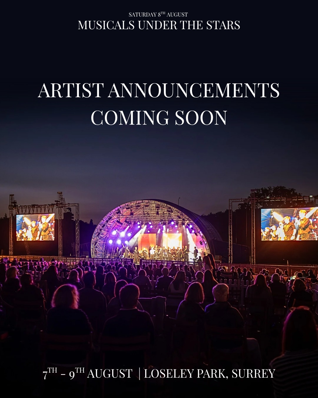 ✨ Something magical is coming to Loseley Park this summer.
We're about to announce the cast for Musicals Under the Stars - and trust us, it's worth the wait.
August 8th. Loseley Park, Surrey. The greatest West End songs, performed live under the open sky.
🎟️ Tickets are on sale now - and prices rise on July 5th.
🔗 Link in bio → liveatloseley.com
#MusicalsUnderTheStars #LiveAtLoseley #LoseleyPark #OutdoorTheatre #WestEndLive #SurreyEvents #GuildfordEvents #MusicalTheatre #SummerEvents2026 #OutdoorConcertSurrey #ThingsToDoInSurrey #livemusic