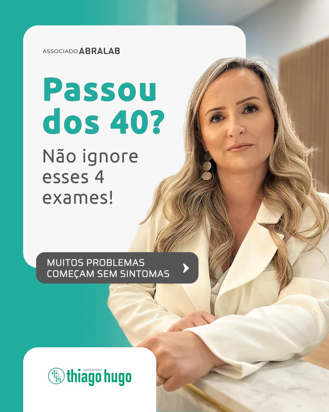 Depois dos 40 anos, aumenta o risco de doenças como diabetes e problemas cardiovasculares. Nessa fase, é ainda mais importante acompanhar a saúde com exames regulares, permitindo identificar alterações precocemente e reduzir os impactos delas ao longo do tempo.
Fale com nossa equipe e descubra quais exames são indicados para você. 💬
🔬Laboratório Thiago Hugo
☎📲 Whatsapp ou Call Center (38) 3531-8650
📧 contato@laboratoriothiagohugo.com.br
📍Unidades em Diamantina, Patrocínio, Conceição do Mato Dentro e região.
Para mais informações, acesse o site:
🌐 Home | Laboratório Thiago Hugo
#diamantinamg #conceiçãodomatodentro #patrocinio #laboratoriothiagohugo