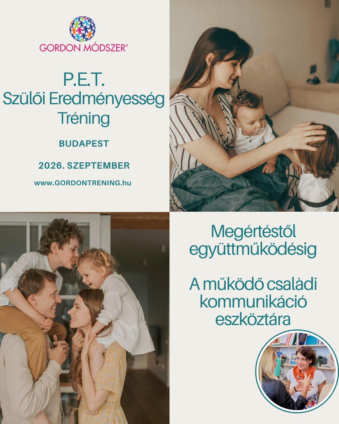 💛 Néha nem több tanácsra van szükségünk szülőként, hanem működő eszközökre.
Hogyan reagálj, amikor a gyermeked dacos, bezárkózik, ellenkezik vagy egyszerűen nem működik az, ami eddig bevált?
Hogyan lehet egyszerre határokat tartani és közben megőrizni a jó kapcsolatot?
A Gordon P.E.T. – Szülői eredményesség tréning olyan kommunikációs eszközöket ad a kezedbe, amelyek segítenek, hogy
🌿 jobban megértsd, mi van a gyermeked viselkedése mögött,
💬 kevesebb feszültséggel kezeld a konfliktusokat,
🤝 több együttműködést és valódi kapcsolódást teremts a mindennapokban.
Ez nem előadás, ahol kész recepteket kapsz, hanem gyakorlati, élményalapú tréning, ahol a saját helyzeteiddel is dolgozhatsz.
Ha szeretnél magabiztosabb, eredményesebb szülőként jelen lenni, szeretettel várunk.
📍Helyszín: Budapest
⏰IDŐPONT: szeptember 26-27. és október 10-11. (két szombat-vasárnap) 9-15h-ig
👉 Részletek és jelentkezés: https://forms.gle/YU7WaqSn1qYxFaUHA