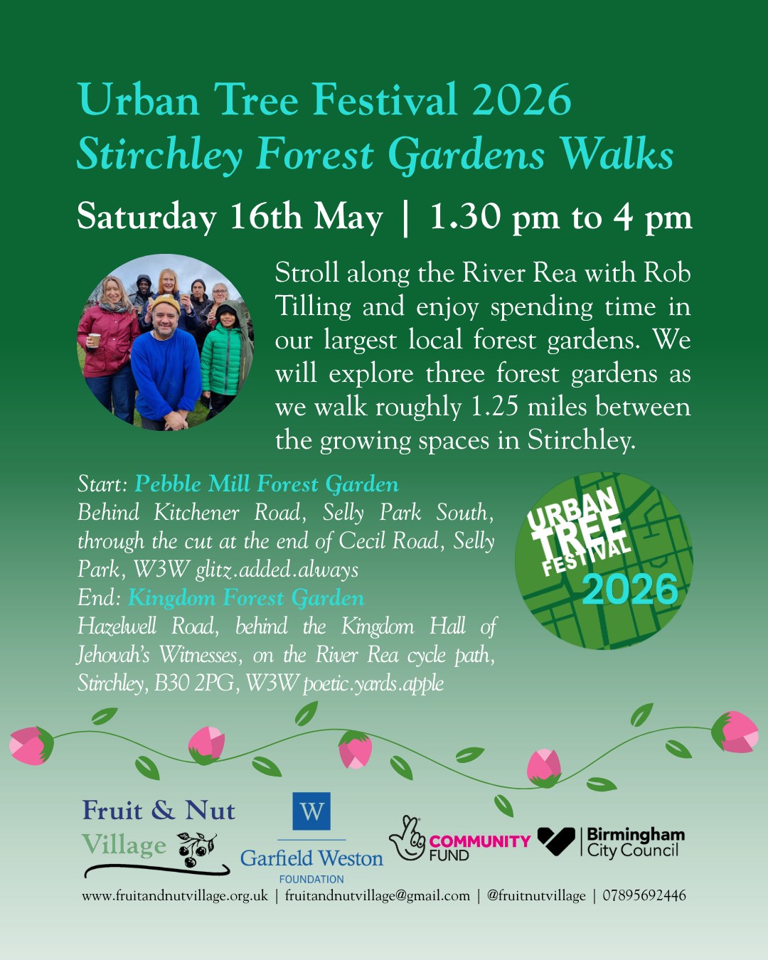 Don't forget about our @urbantreefest events this weekend!
Join us as we take part in the Urban Tree Festival for the first time! There will be two events during the final weekend of the festival programme, one in Stirchley and one in Druids Heath. Book your free tickets on the UTF website! Links below.
Stirchley Forest Gardens Walk - Saturday 16th May - 1.30 pm to 4 pm - Pebble Mill Forest Garden to Kingdom Forest Garden
Stroll along the River Rea with Rob Tilling and enjoy spending time in our largest local forest gardens. We will explore three forest gardens as we walk roughly 1.25 miles between the growing spaces in Stirchley.
Start: Pebble Mill Forest Garden - Behind Kitchener Road, Selly Park South, through the cut at the end of Cecil Road, Selly Park, W3W glitz.added.always
End: Kingdom Forest Garden - Hazelwell Road, behind the Kingdom Hall of Jehovah’s Witnesses, on the River Rea cycle path, Stirchley, B30 2PG, W3W poetic.yards.apple
Free tickets here: https://urbantreefestival.org/stirchley-forest-garden-walk-2026-1
Nature Connection Haiku Poetry Workshop - Sunday 17th May – 10 am to 12 pm
Join Laura Hackett for a special nature haiku workshop, where we will spend time observing the trees around us and drawing inspiration to create our own poems. This event invites participants to explore haiku as a poetic form that captures nature through vivid imagery and emotion. Materials provided.
The Green Forest Garden - Open land off Manningford Road, corner of Pennyacre Road, Druids Heath, W3W moss.shiny.hill
Free tickets here: https://urbantreefestival.org/nature-connection-haiku-poetry-workshop
