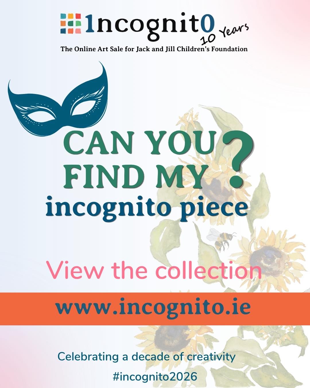 One week to go!
My work will be part of this year’s Incognito Art Sale starting next week. The artists remain anonymous, so you won’t know whose work you’ve chosen until after you buy it.
You can already go in and favourite the pieces you love so you’re ready when the sale goes live.
All proceeds go to The Jack and Jill Foundation.
Check out: www.incognito.ie
#incognito #HelenCondonArt