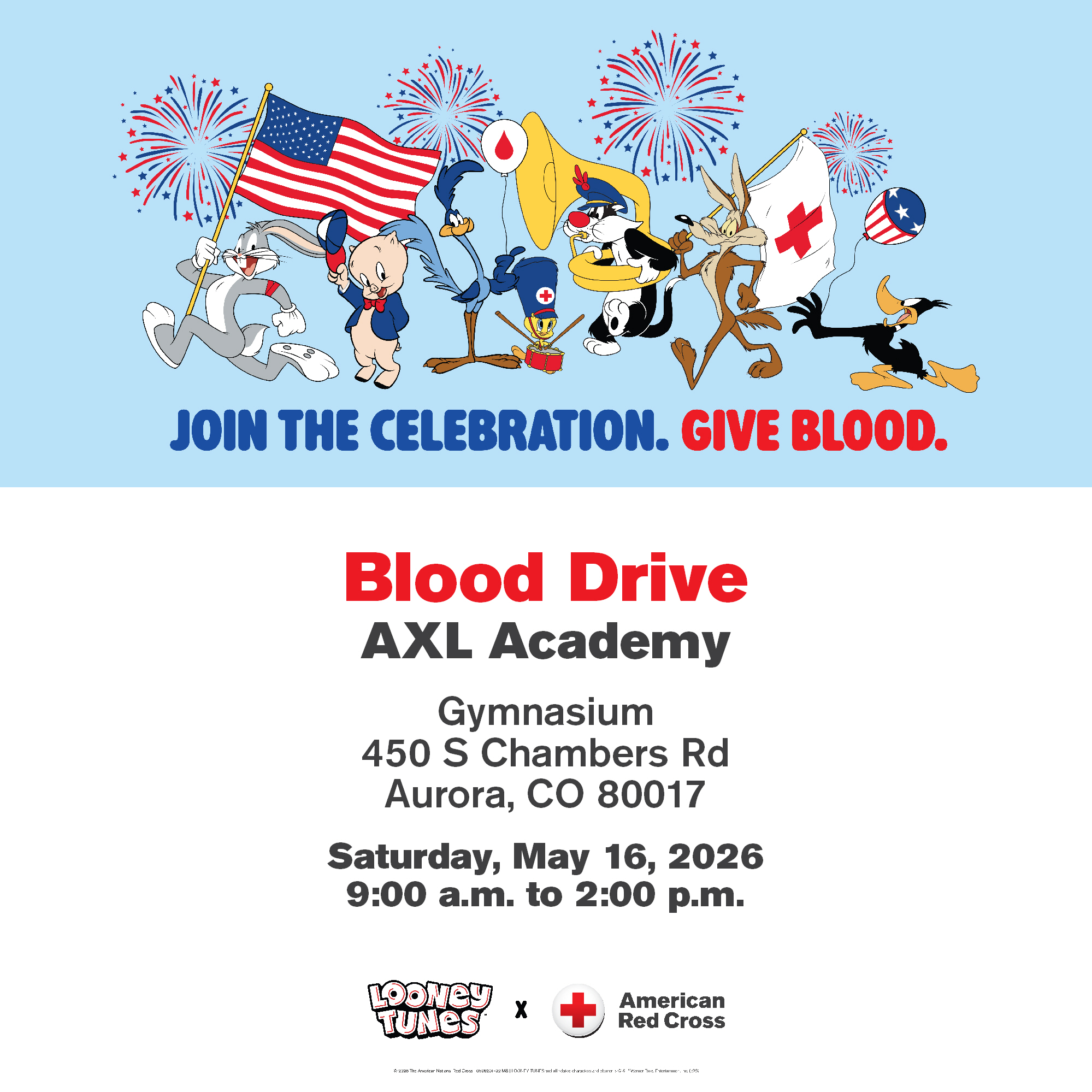 Join us for the AXL Academy Blood Drive on Saturday, June 16th from 9:00 a.m. to 2:00 p.m. in the AXL Academy gymnasium.
This community event is hosted by the American Red Cross and every donation can help save lives. We are also excited to partner with Kynd Schools to hand out Kind Kits, which are care packages created to support teens and youth struggling with mental wellness.
We invite our families, staff, and community members to come together to make a difference through kindness, compassion, and service.
Location:
AXL Academy Gym
450 S Chambers Rd
Aurora, CO 80017
We hope to see you there.