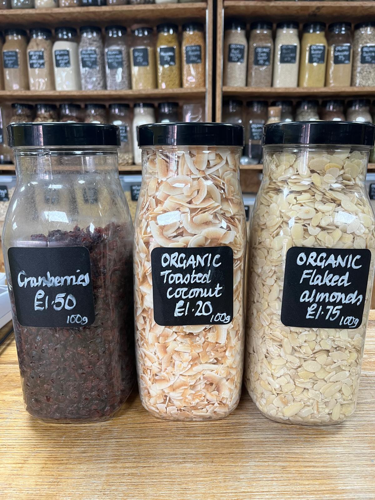 Want to zhush up your morning porridge/yoghurt bowl/snack any time of the day really?
We have lots of different dried fruit and nuts you can make your own combinations.
The beauty of refill is you can take as much or as little of something as you like.
Come and create your own muesli with us.