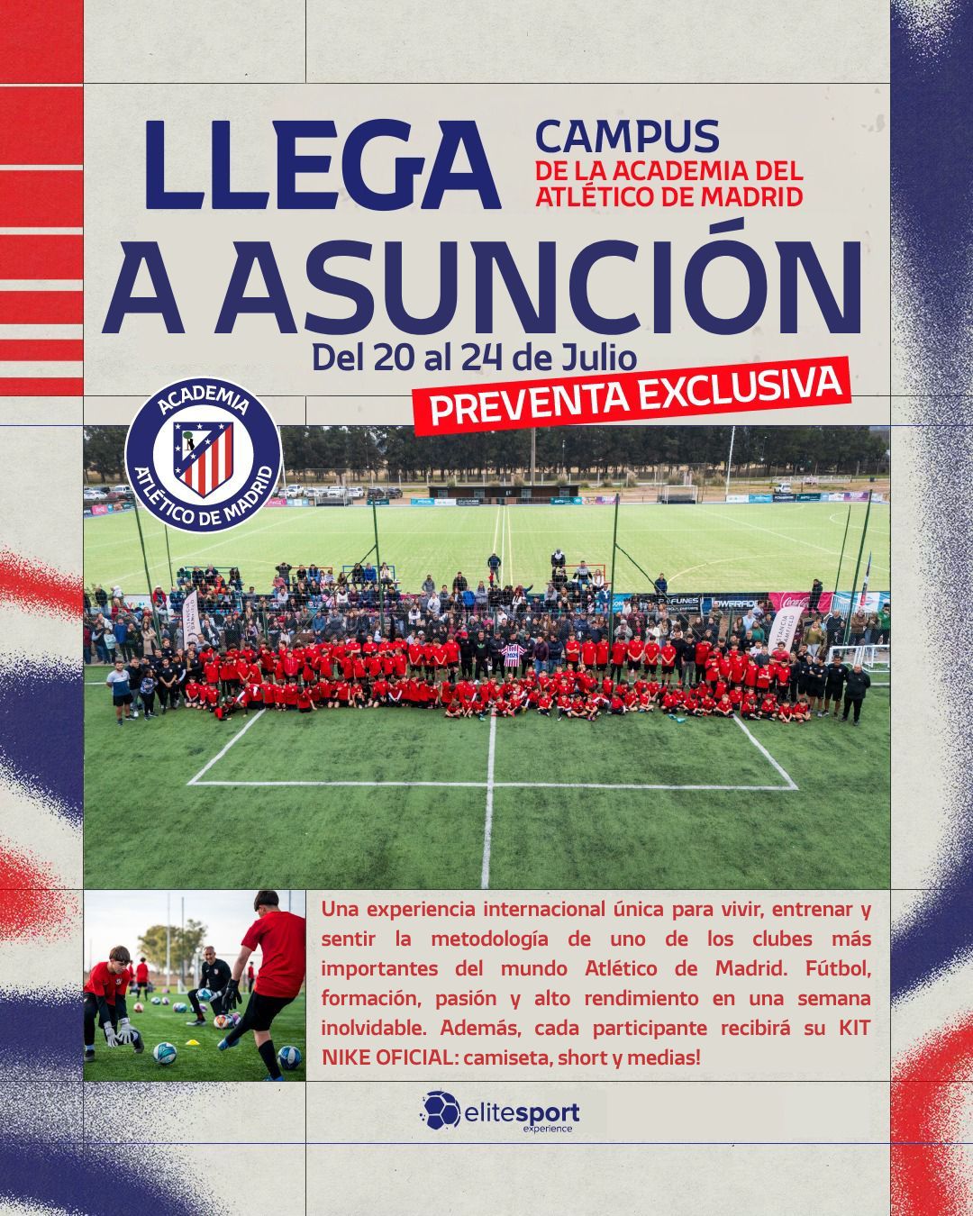 SAVE THE DATE! 🔴⚪️⚽️
La pasión del Atlético de Madrid desembarca en Asunción. 🇵🇾🔥
Presentamos el Campus Oficial de la Academia del Atlético de Madrid. Una oportunidad única para que chicos y chicas de 6 a 17 años entrenen bajo la metodología de uno de los clubes más grandes de Europa.
👉 Del 20 al 24 de julio
📅 20 de Mayo
¡Inscripciones abiertas para todo público! 🙌
Formulario de interes en la bio 👆🏻👆🏻
Entrená con coaches oficiales del club, bajo la metodología del Atlético de Madrid!
Organiza: @colegiodelsol y @elitesportex