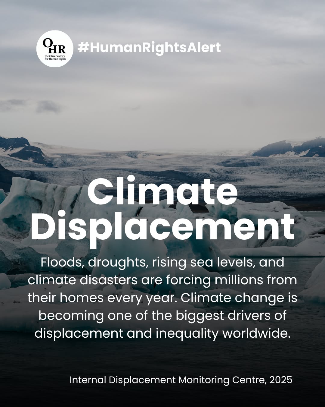 🚨 THE CLIMATE CRISIS IS A HUMAN RIGHTS CRISIS: According to the Internal Displacement Monitoring Centre (2025), millions of people are displaced every year because of climate-related disasters such as floods, droughts, wildfires, and hurricanes.
Communities that contributed least to climate change are often those suffering the most severe consequences. Families lose homes, food security, healthcare, and access to clean water while governments remain too slow to respond.
Climate injustice is deepening global inequality.
#ohr #theobservatoryforhumanrights #humanrights