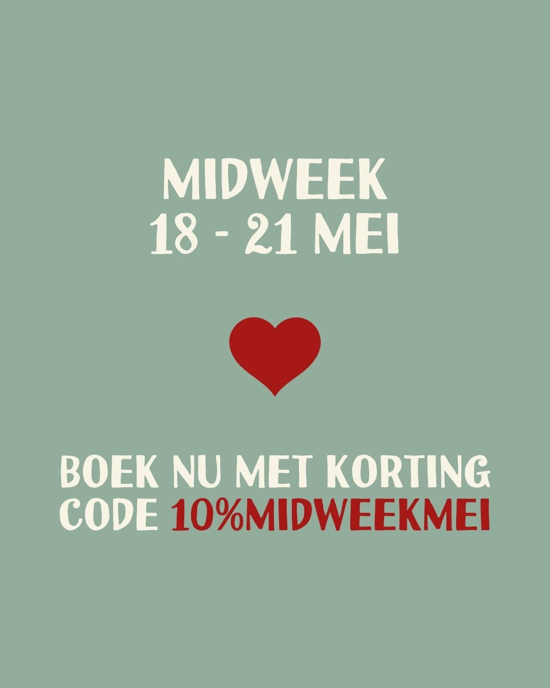 Hemelvaart = tijd om even op adem te komen, samen te genieten en een midweekje weg met korting te boeken 😉!
Onze midweek van 𝟭𝟴 𝘁𝗼𝘁 𝟮𝟭 𝗺𝗲𝗶 𝗯𝗼𝗲𝗸 𝗷𝗲 𝗻𝘂 𝗺𝗲𝘁 𝟭𝟬% 𝗸𝗼𝗿𝘁𝗶𝗻𝗴
Gebruik de code 𝟭𝟬%𝗠𝗜𝗗𝗪𝗘𝗘𝗞𝗠𝗘𝗜 bij je reservering via www.huiskenshof.nl
#hemelvaart #midweekweg #genieten #rust #vakantiegevoel #korting #eropuit