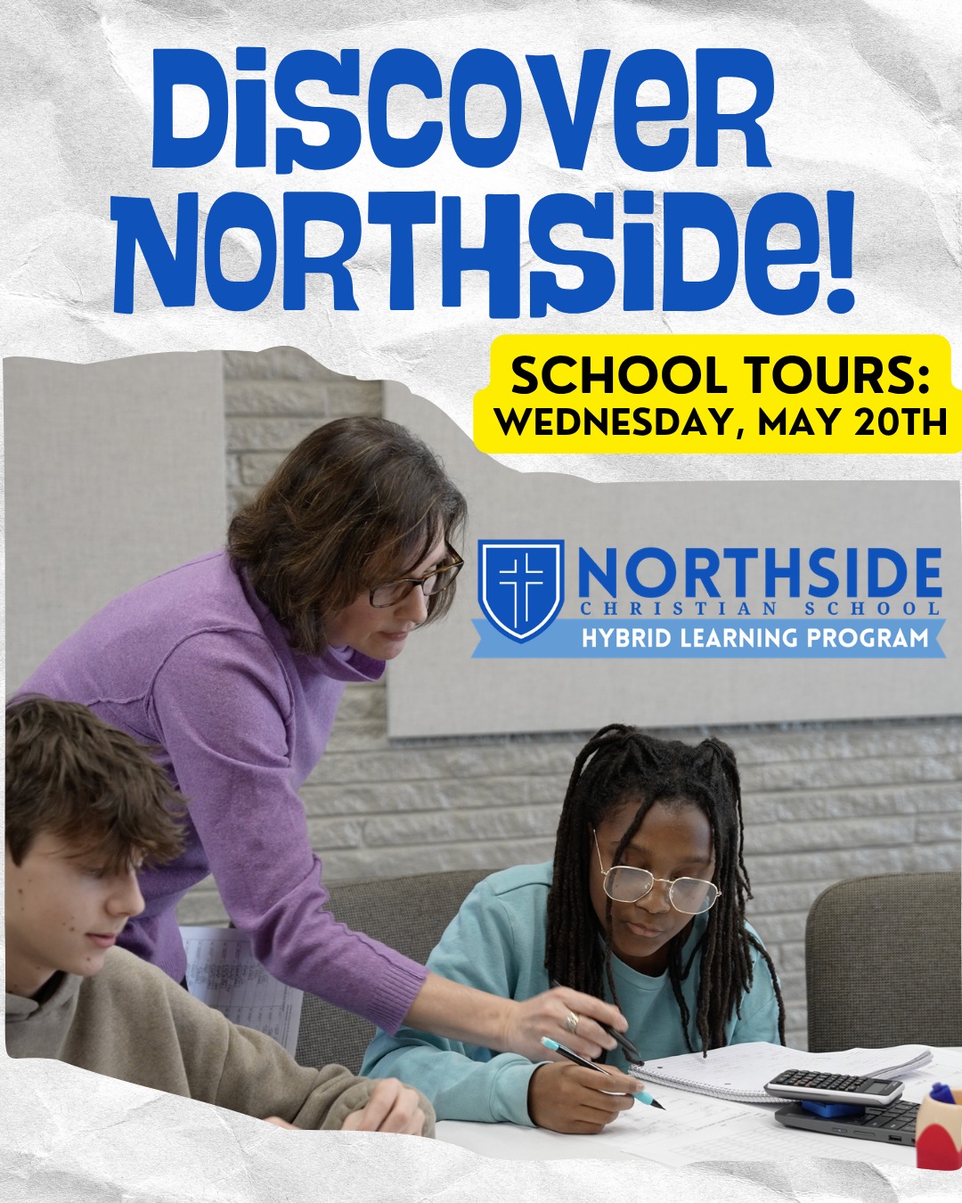 School is almost wrapped up for the year, which means time is running out to see Northside in action before enrolling for next year! We still have a few tour spots available this Wednesday, May 20th if your family would like to come take a look! Touch base with Amber to get started: amber@northsidechristian.school
