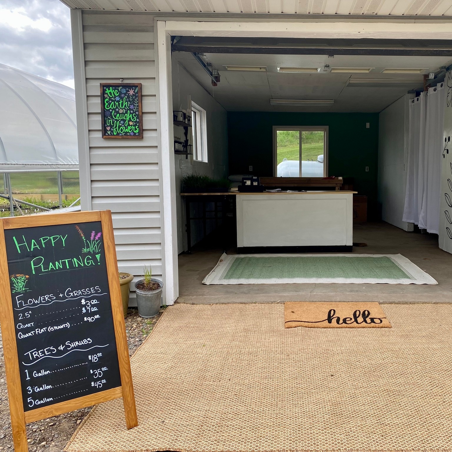 A lot of great businesses have started in garages....and we’re leaning right into that energy this year 😄
We have a new checkout space and we are kind of obsessed with it. It’s quirky, a little kitchy, and we love it!
We can’t wait for you to stop by, check out the plants, and see the new space for yourself! Open this week: Thursday May 14th 9-5PM, Friday May 15th 12-5PM, and Saturday May 16th 2-5PM 🌿