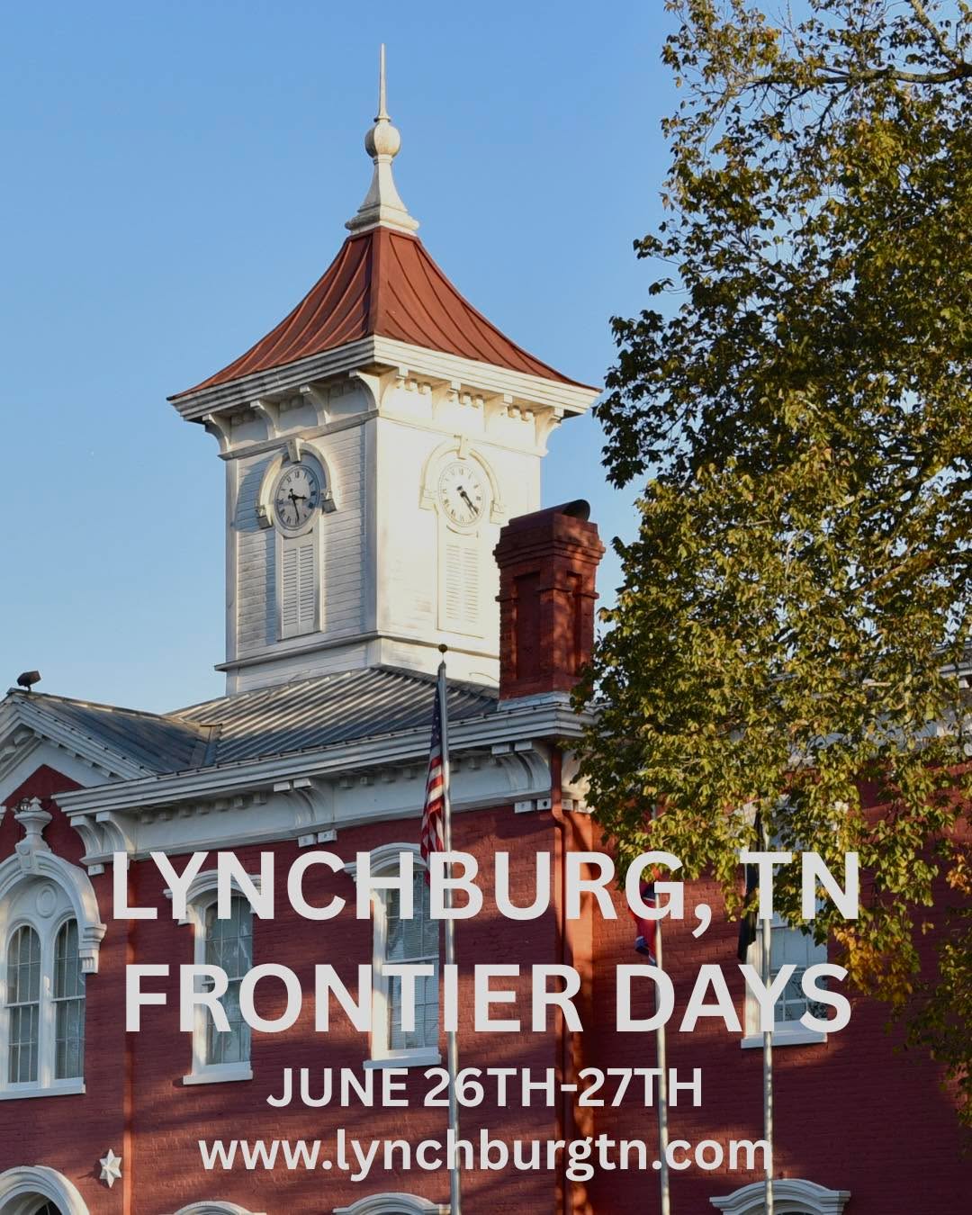 🗓️Mark your calendars!
Lynchburg's Frontier Days are coming up soon! Mark your calendars for a weekend of live entertainment, a steak cookoff, vendors, and fun for all ages!
Visit lynchburgtn.com for a full schedule of events! 🌼
June 26 & 27th, 2026
