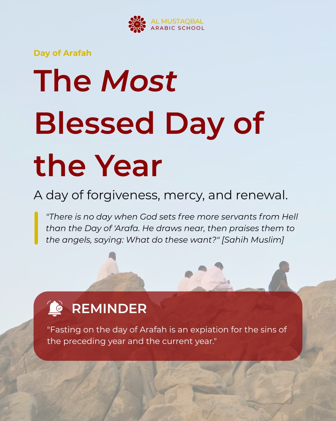 As we fast approach the Day of Arafah, our hearts turn to those in Makkah, millions of pilgrims standing on that sacred plain, answering the call of Allah in one of the most powerful acts of worship in Islam. 🤍
For those of us at home, this day is no less significant. The Prophet ﷺ taught us that fasting on the Day of Arafah expiates the sins of the past year and the year to come a mercy so vast it is hard to put into words.
Let today be a day of sincerity. Fast if you are able. Turn to Allah in dua. Seek His forgiveness with a full heart. And renew your intention as a Muslim, as a parent, as a family.
At Al Mustaqbal, we believe these are the moments that shape our children. When they see us fast, pray, and reflect, they learn what Islam truly looks like.
May Allah accept from us and from all those standing on Arafah today. Ameen. 🤍
📚 Enrol your child at Al Mustaqbal link in bio.
#DayOfArafah #10BestDays #almustaqbal #HajjSeason #arabicschool #islamicreminder