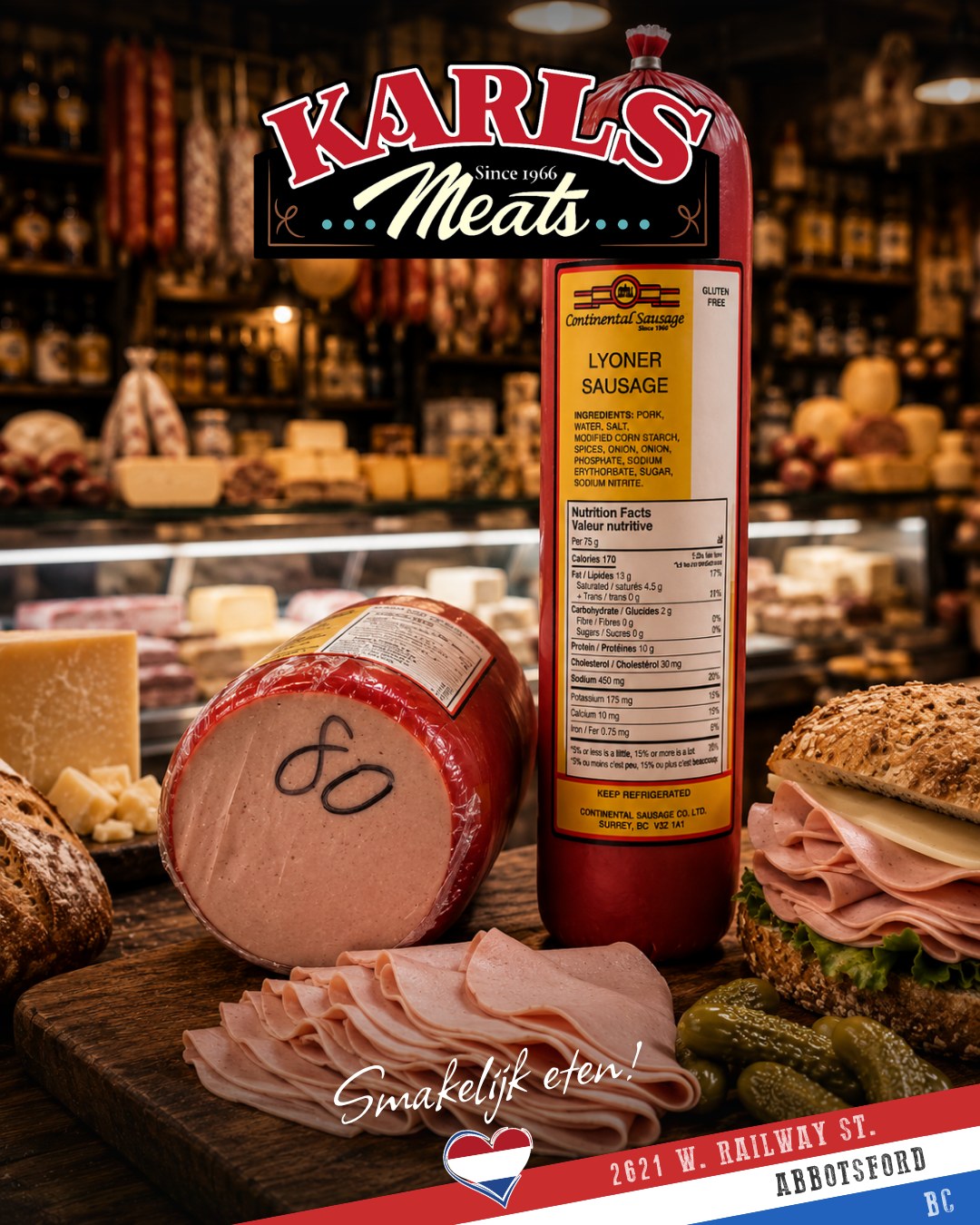 🇳🇱 Some deli meats just hit differently.
Today’s Karl’s Meats feature:
🔥 Continental Lyoner Sausage 🔥
Smooth, mild, classic European flavour — perfect shaved or sliced thick for sandwiches, cubed for snacks, or layered onto fresh buns with cheese, mustard, and pickles 👀
This is the kind of old-school deli meat many of us grew up with:
✔ Simple
✔ Familiar
✔ Comforting
✔ Perfect straight from the fridge 😅
Pair it with:
🥒 Pickles
🧀 Havarti or Gouda
🥖 Fresh buns
🥔 Potato salad
🍺 Backyard sunshine and good company
Some traditions are worth keeping around 💪
📍2621 W Railway St, Abbotsford, BC
📞 (604) 859-9011
Smakelijk eten! 😋
— The Karl’s Meats Team 💪
#KarlsMeats #Lyoner #DutchHeritage #SupportLocal #DeliFresh #AbbotsfordBC #EuropeanDeli #ComfortFood #OldSchoolQuality #SandwichTime #ButcherShop