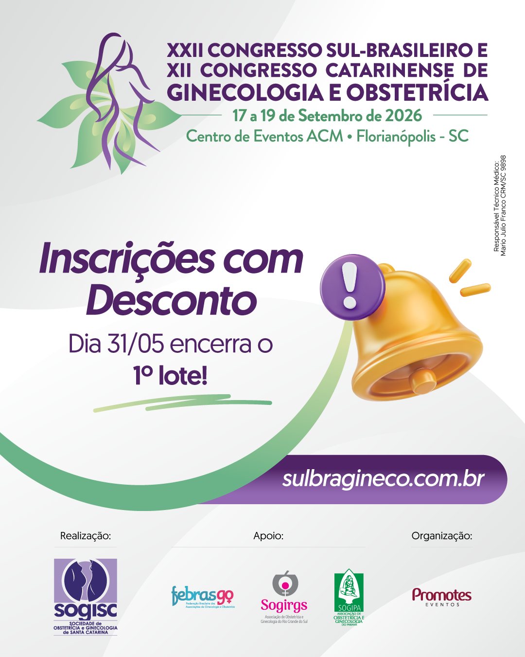 Atenção! As inscrições com desconto especial encerram no próximo dia 31 de maio.
Garanta sua vaga no XXII Congresso Sul Brasileiro e XII Congresso Catarinense de Ginecologia e Obstetrícia, um dos encontros mais relevantes do país.
📅 17 a 19 de setembro
📍 Florianópolis/SC
▫️www.sulbragineco.com.br (link na bio)
Serão três dias de atualização científica, discussões clínicas e troca de experiências com especialistas de diversas regionais. Um evento de altíssimo nível pensado para quem busca excelência na prática médica e troca de conhecimento.
🖊️ Marque na agenda e prepare-se!
#SOGISC #Ginecologia2026 #Obstetrícia2026 #CongressoCatarinense