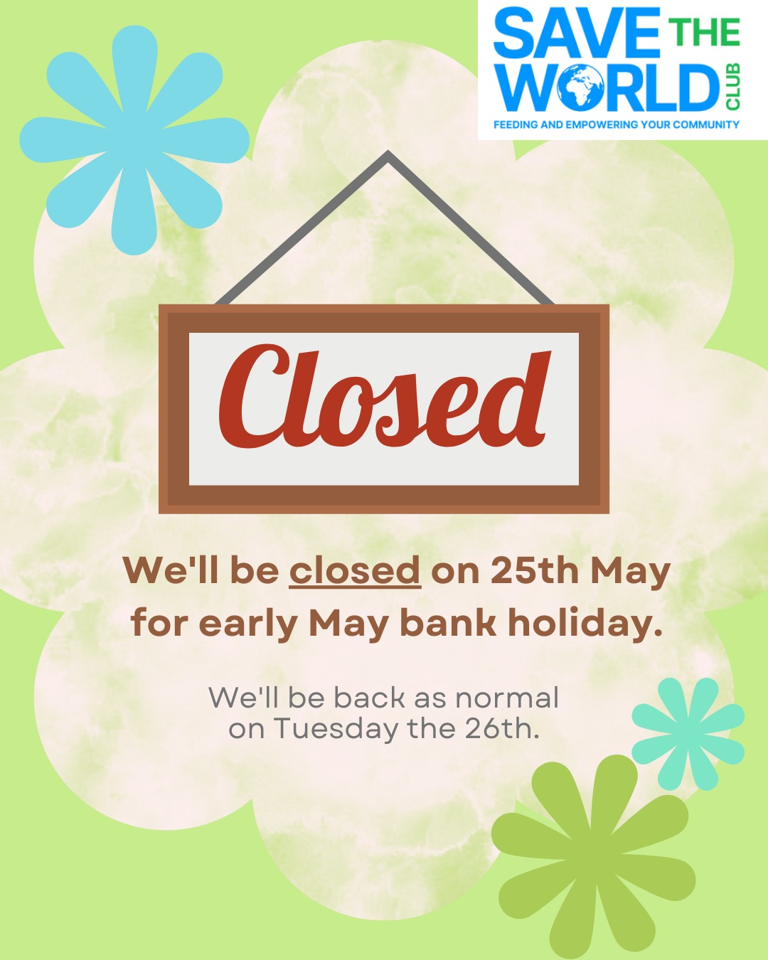 Morning everyone, Just a quick reminder, we'll be closed today for the bank holiday! Business will be back as usual on Tuesday 26th May.
Thank you for your understanding and have a great day.
#community #kingstonuponthames #kingston #surbiton #tolworth #newmalden #chessington #environment #environmental #charity #charityshop