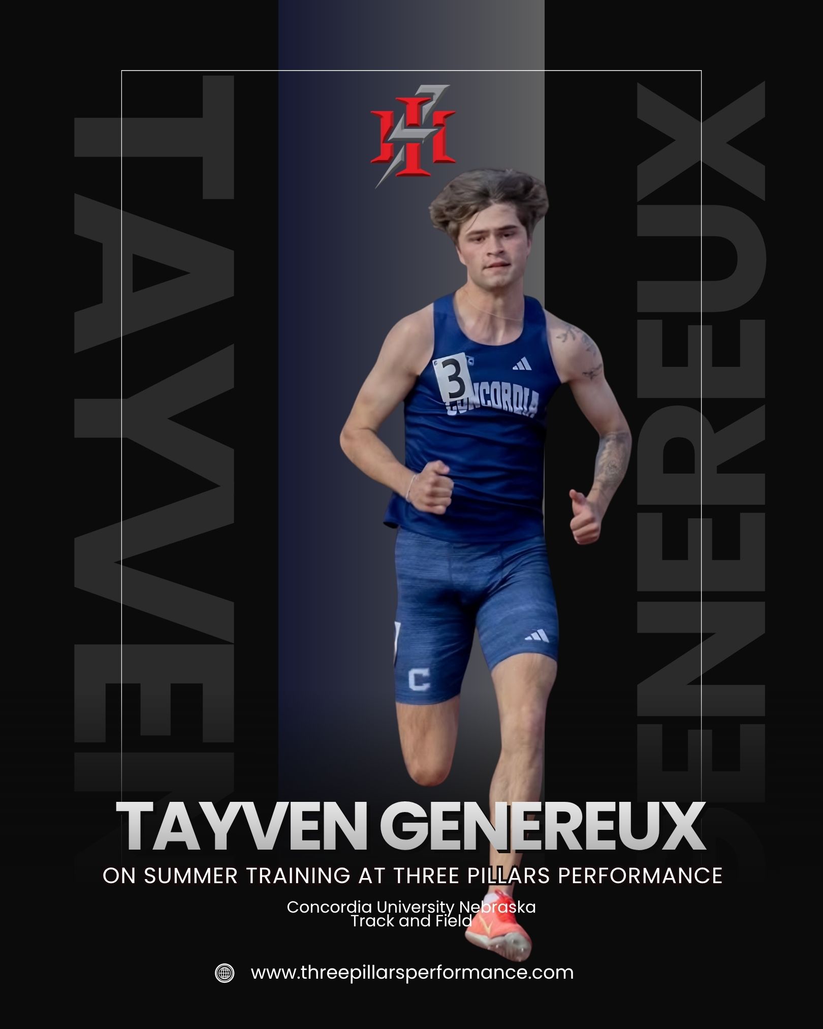 Tayven Genereux. Concordia Track & Field. Growth as an athlete. Growth as a person. 💪 Three Pillars Performance builds BOTH. Expert coaching. Supportive community. Real transformation. Younger athletes—this is where you belong.