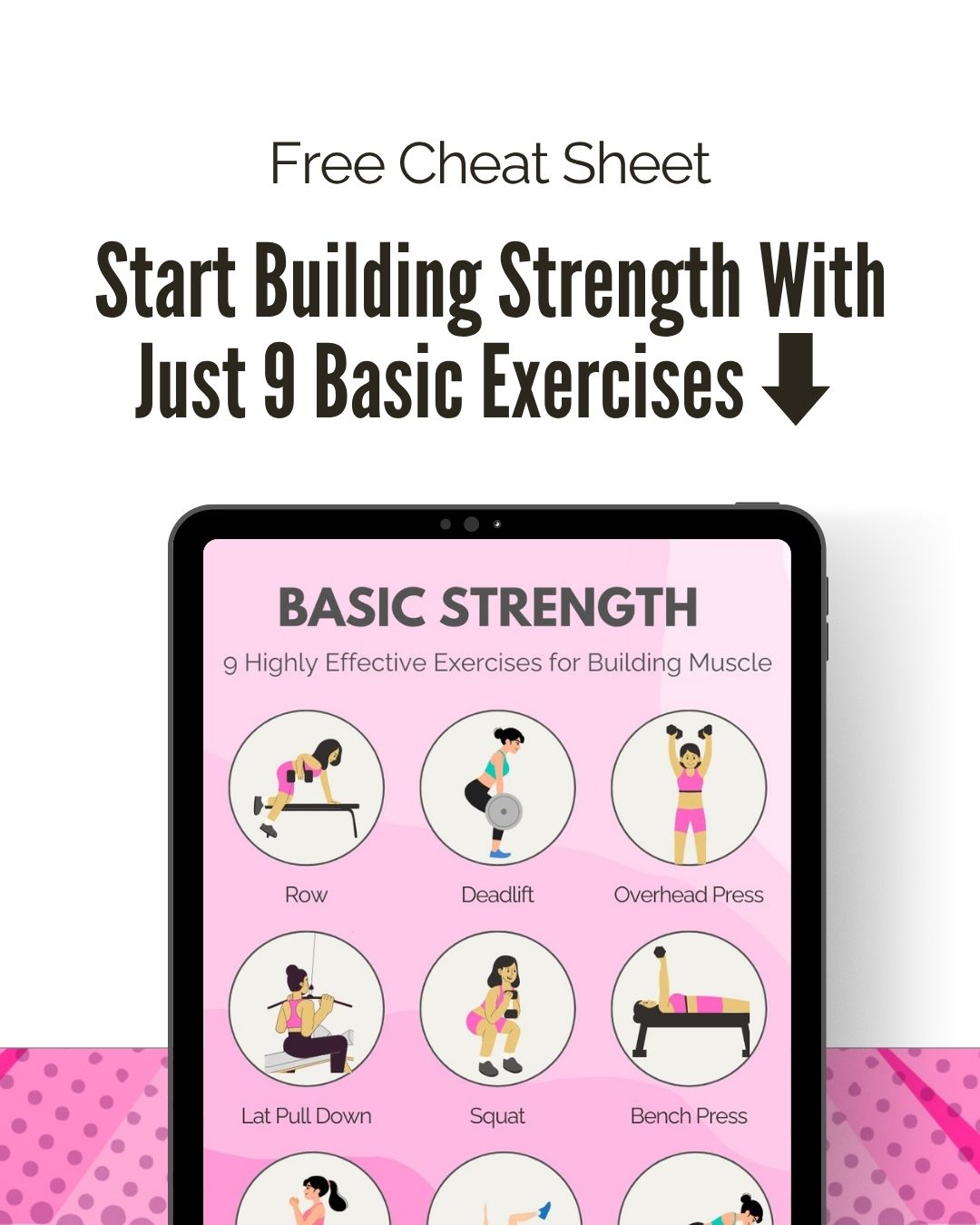 Everyone keeps telling you to lift weights, but what does that actually look like?
Get starting with these 9 basic moves:
Upper body:
Rows
Overhead press
Lat pull down (cable machine or use a resistance band)
Chest press
Lower body:
Squat
Deadlift
Lunges
Core:
Deadbug
Plank
Get my free cheat sheet and start building!
Link in bio!
