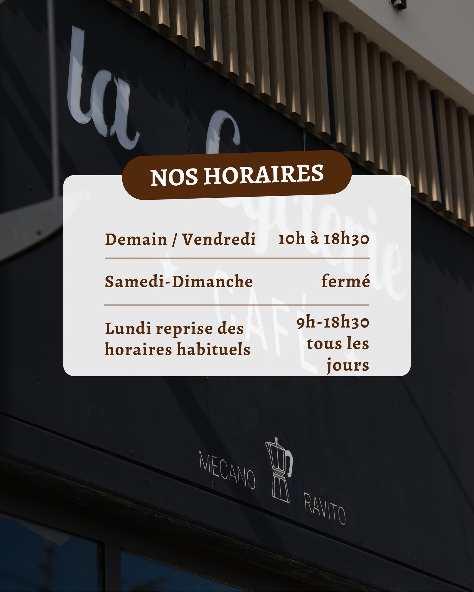 ⚠️ Un petit ajustement des horaires cette semaine ⏰
Nous vous accueillons ce vendredi de 10h à 18h30, avant une fermeture samedi et dimanche.
Dès lundi, reprise des horaires habituels : 9h - 18h30 🚲☕
📌60 Bis Bd Pont Achard, 86000 Poitiers
📞 05 49 88 13 25
#LaCyclerieCafe #Poitiers #VeloPoitiers #CafeVelo #AtelierVelo #MobiliteDouce #Cycliste #VieLocale