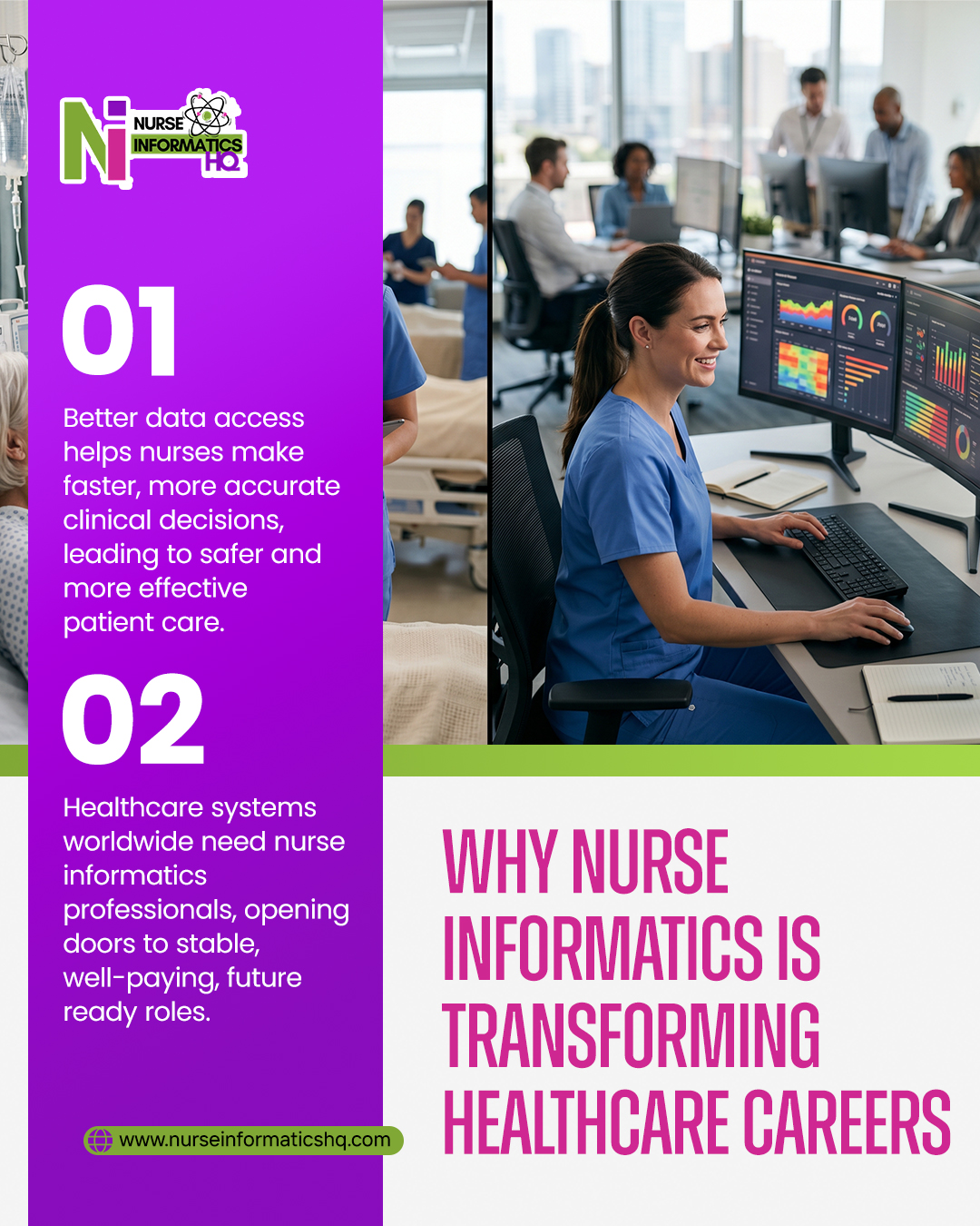 🏥 Why Nurse Informatics Is Transforming Healthcare Careers 💻
Healthcare is becoming more data-driven, and nurses with informatics skills are playing a major role in shaping the future of patient care.
✨ Here’s why nurse informatics matters:
✔ Better data access helps nurses make faster, more accurate clinical decisions — leading to safer and more effective patient care.
✔ Healthcare systems worldwide are actively seeking nurse informatics professionals, creating opportunities for stable, well-paying, and future-ready careers.
By combining healthcare knowledge with technology and data, nurse informatics professionals help improve both patient outcomes and healthcare efficiency.
The future of nursing is evolving — and informatics is leading the way.
🌐 www.nurseinformaticshq.com
#NursingInformatics #HealthcareTechnology #NursingCareers #DigitalHealth #HealthIT #FutureOfHealthcare #PatientCare #NurseLeadership #HealthcareInnovation #MedicalTechnology #ClinicalInformatics #CareerGrowth #NursingEducation #NurseInformaticist #NurseInformaticsHQ
