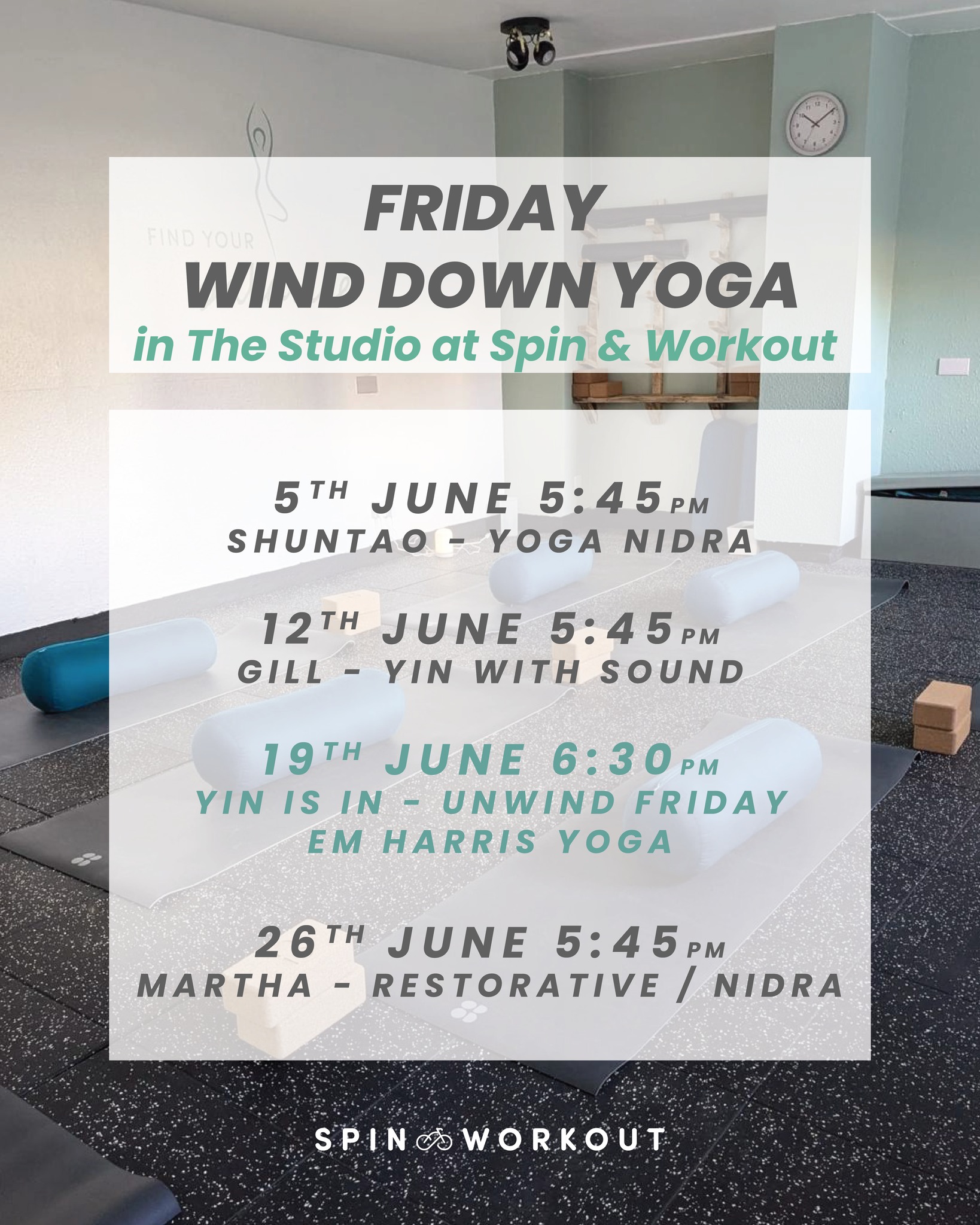 FRIDAY WIND DOWN YOGA IN JUNE
Ease into your weekend with our calming Friday evening sessions designed to help you slow down, reset, and reconnect. 🌙🧘♀️
Whether you need deep rest, gentle movement, soothing sound, or complete nervous system reset — June’s Friday Wind Down line-up has something for you.
5TH JUNE • 5:45PM
Shuntao — Yoga Nidra @_taosyoga_
A deeply restorative guided Yoga Nidra experience to help you fully unwind.
12TH JUNE • 5:45PM
Gill — Yin Yoga with Sound @gill_buchan_yoga
Slow yin postures paired with calming sound to soothe body and mind.
19TH JUNE • 6:30PM
Yin Is In — Unwind Friday with Em Harris Yoga - Book directly with @emharrisyoga
26TH JUNE • 5:45PM
Martha — Restorative Yoga into Yoga Nidra @martharoseyoga
Gentle supported rest and guided relaxation to close the month softly.
✨ Perfect for all levels
✨ A chance to pause, breathe & reset
✨ Leave feeling lighter, calmer & grounded
Spaces are limited — book your mat and start your weekend the mindful way 💫
#FridayWindDown #YogaClasses #YinYoga #YogaNidra #RestorativeYoga #SoundHealing #Wellbeing #YogaCommunity #MindfulMovement #JuneYoga #WeekendReset #SelfCare #EmHarrisYoga #SpinAndWorkout
