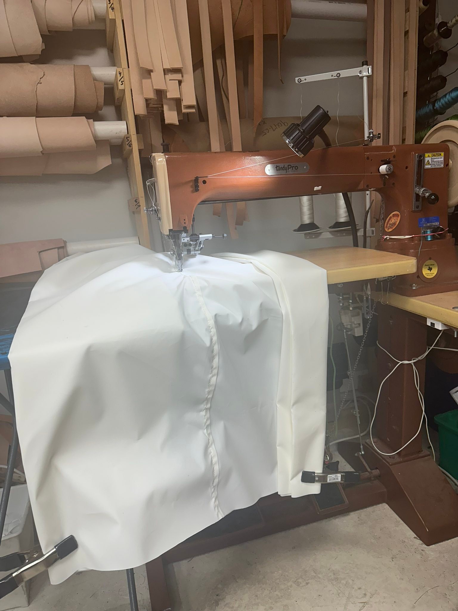 We have a lot of irons in the fire this time of year, BUT if you need to repair a boat cover, canopy, parachute, teepee or something else that’s TOO big for a standard heavy duty machine… I’d bet we can figure it out, for a “pain in the ass” fee. No greasy, filthy or items full of dirt.
#big
#ass
#sewing
#machine