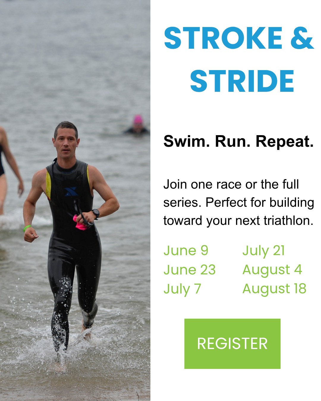 It seems like some people are a little confused about Stroke & Stride… and honestly? We get it. 💙 It’s a brand new offering for MMRaces, so let’s break it down 👇
🏊 What IS Stroke & Stride?
A chip-timed swim + run training race series designed to help you build confidence, practice race-day skills, and have some fun this summer.
📍 Where is it?
Turtle Lake
🏊 What’s the swim?
An 800-yard open water swim (or challenge yourself with 2 loops for 1600 yards)
🏃 What’s the run?
A 5K immediately after the swim—aka a classic brick workout
😅 Do I need to be an experienced triathlete?
Absolutely not. This is a great fit if you’re newer to open water swimming and want a supportive way to practice.
🔥 What if I AM experienced?
Perfect. Use it to sharpen your swim/run transitions, track performance, and stay race-ready all summer.
📅 One-time event?
Nope! It’s a summer series running June–August, and you can sign up for individual sessions or the full series.
🚲 Wait… no bike?
Correct! All the triathlon prep goodness, no bike required 😎
If you’ve been tri-curious, training for race season, or just looking for a fun challenge… this is for you.
Sign up for the next Stroke & Stride session at the link in bio! 💙