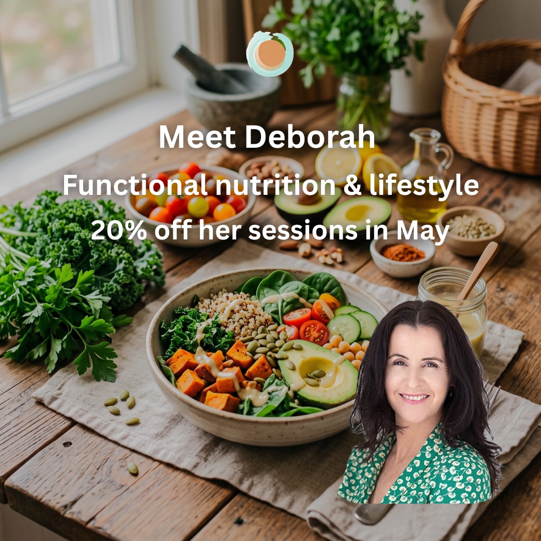 Start with a 20-min Free Discovery Call with Deborah where you can your nutrition and health concerns and discuss the right plan for you - or a one off session if you'd like.
20% Discount apply through May for all below treatments : first session to be used in May.
— One-off MOT-90-min consultation: £180 (£144 in May)
— Follow-up sessions: £130 (£104 in May)
— Health Starter — 3 sessions: £400 (£320 in May)
— Health Excellence — A 90-day deep-dive program - 6 sessions: £760 (£608 in May)
If you've been navigating fatigue and poor sleep, you feel you need a reset, or a looking for help with a health concern, including menopause support, would like to reduce stress and increase energy, weight balance, a persistent gut issue, or just feel like "eat well, exercise more" isn't getting you anywhere — the Discovery Call is the place to start.