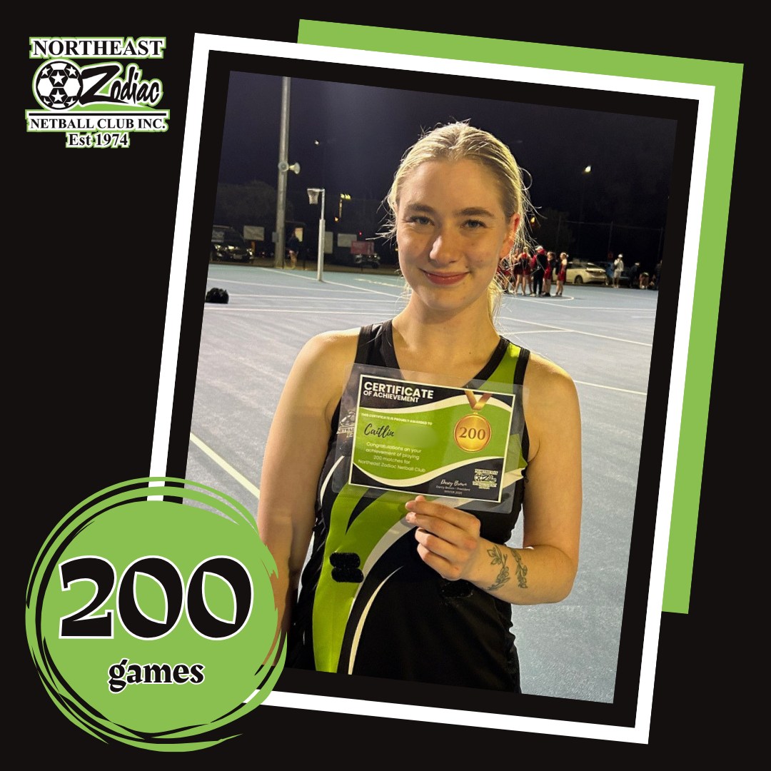🌟 Congratulations to Caitlin who tonight played her 200th Zodiacs match 🌟